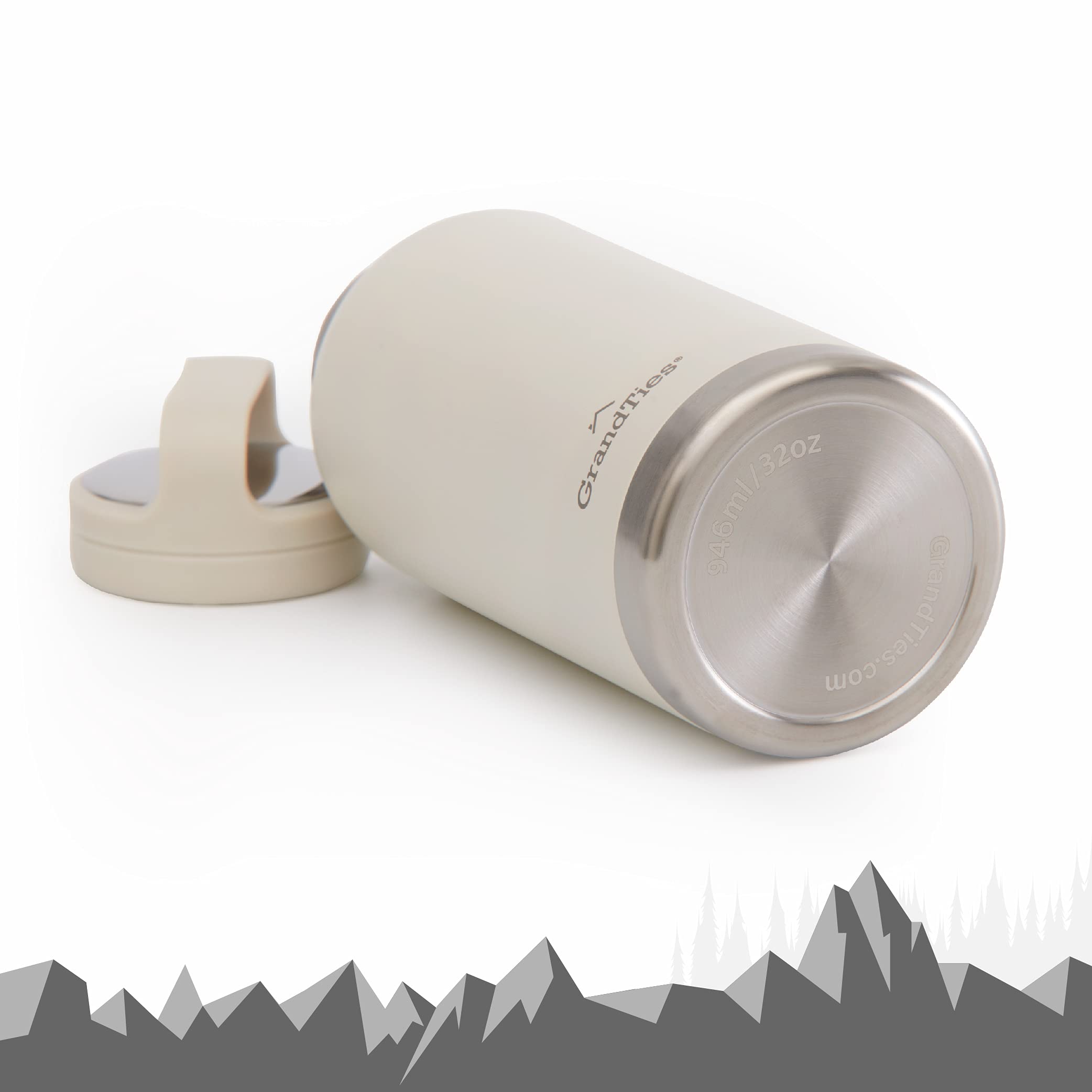 GrandTies 32oz Insulated Water Bottle - Wide Mouth Vacuum Stainless Steel Thermos with 2 Lids (Leakproof & Straw) | Keeps Drinks Cold 24Hrs/Hot 12Hrs | Perfect for Gym, Hiking, Camping & Office | BPA-Free (32oz, Ivory White)