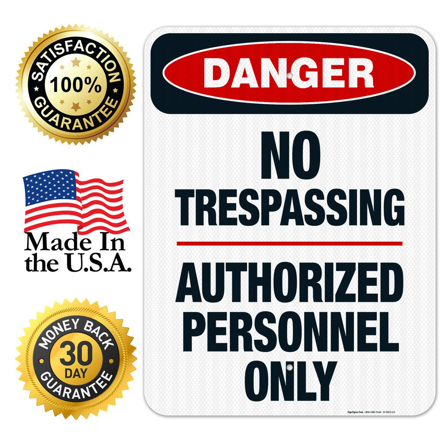 No Trespassing Authorized Personnel Only Sign - OSHA Compliant Danger Sign 18x24 Inches | 3M EGP Reflective .080 Aluminum | Fade Resistant for Indoor & Outdoor Use | Made in USA | Perfect for Construction Sites, Warehouses & Restricted Areas