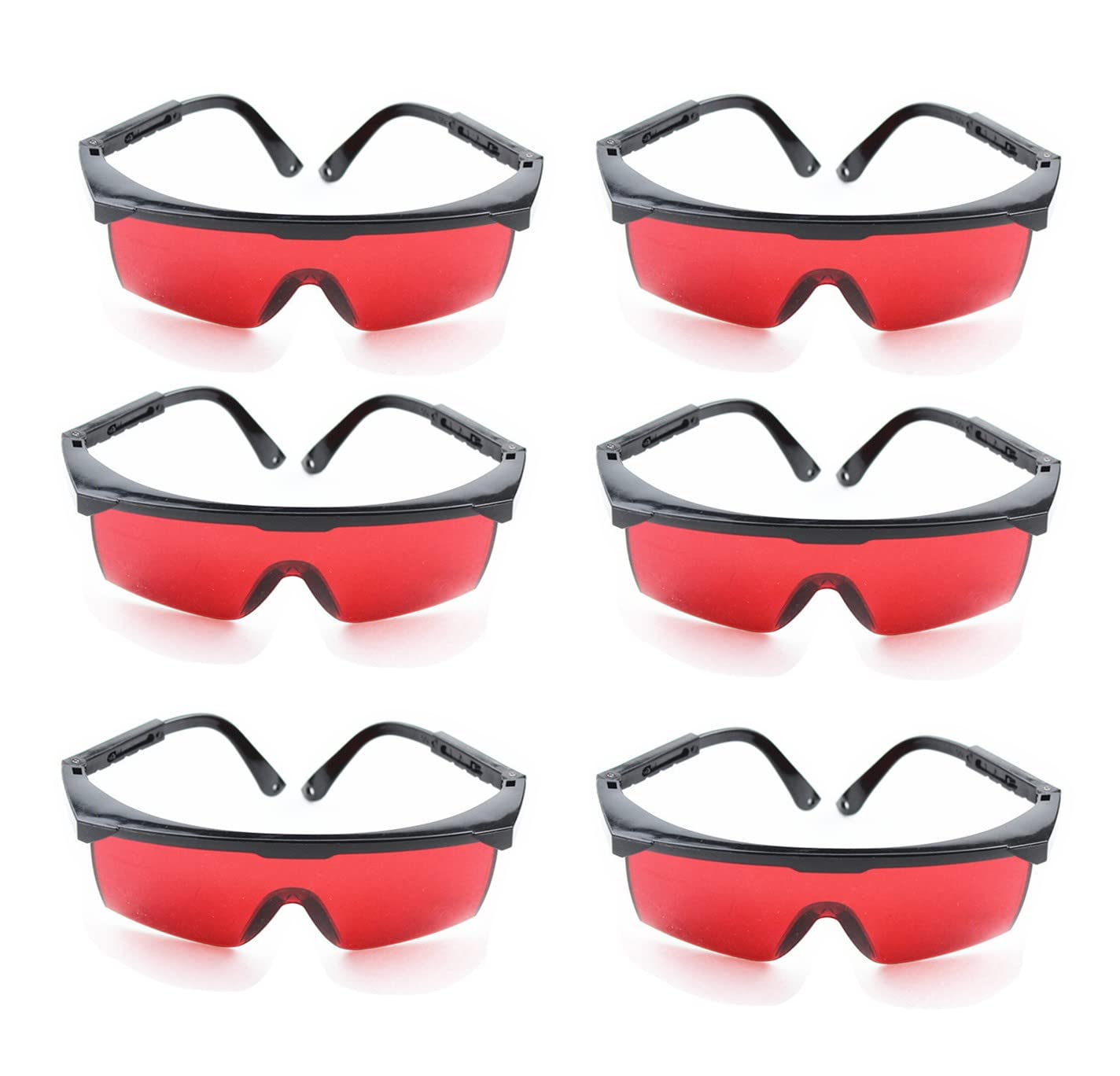 KUUY 6-Pack Adjustable Safety Glasses with Red Lens & Black Frame - ANSI Z87.1 Certified Eye Protection for Construction, Woodworking, and DIY Projects