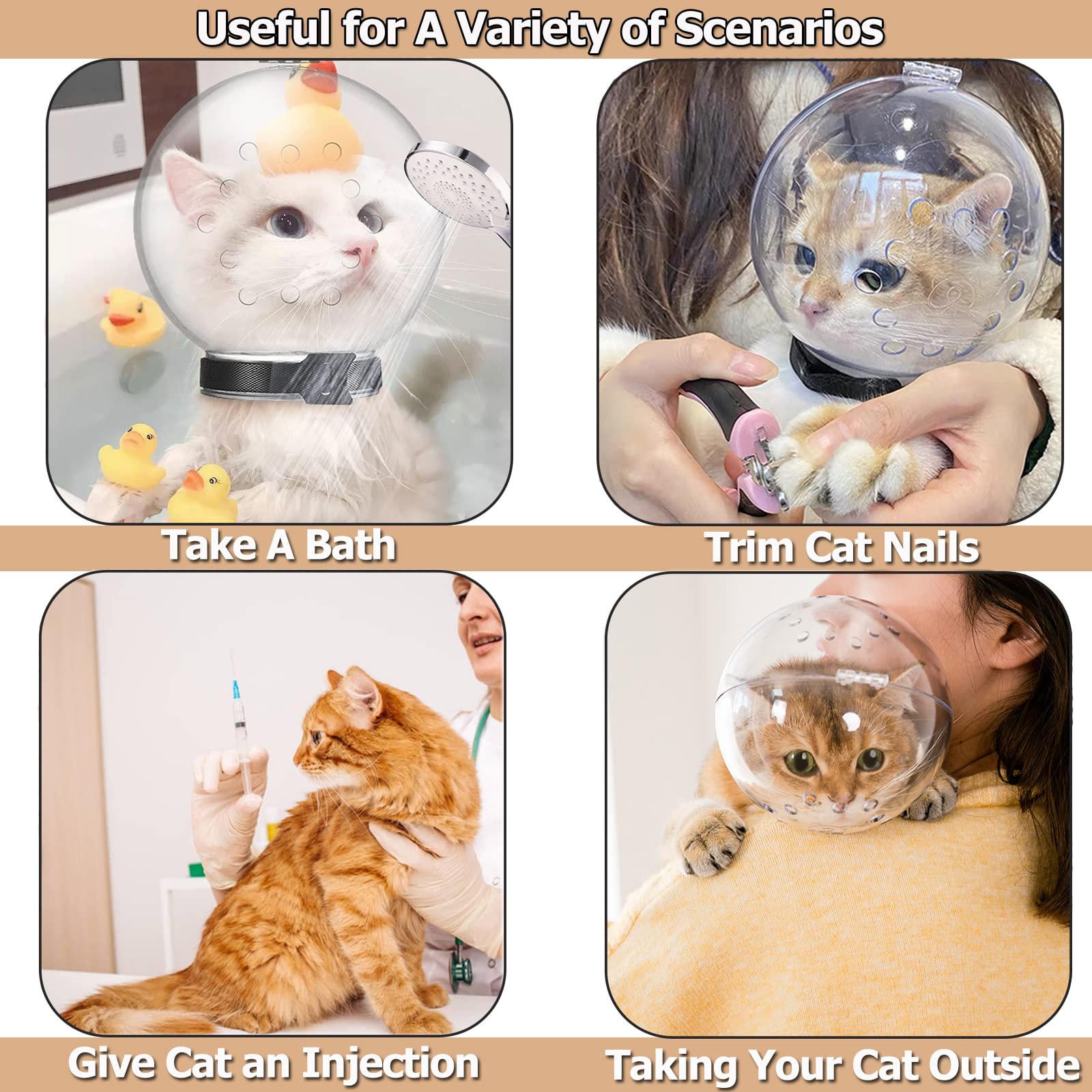 Breathable Transparent Cat Muzzle - Adjustable Kitten Astronaut Helmet for Biting & Grooming Prevention | Safe Cat Ball Mask for Aggressive Cats | Perfect for Vet Visits, Grooming & Travel