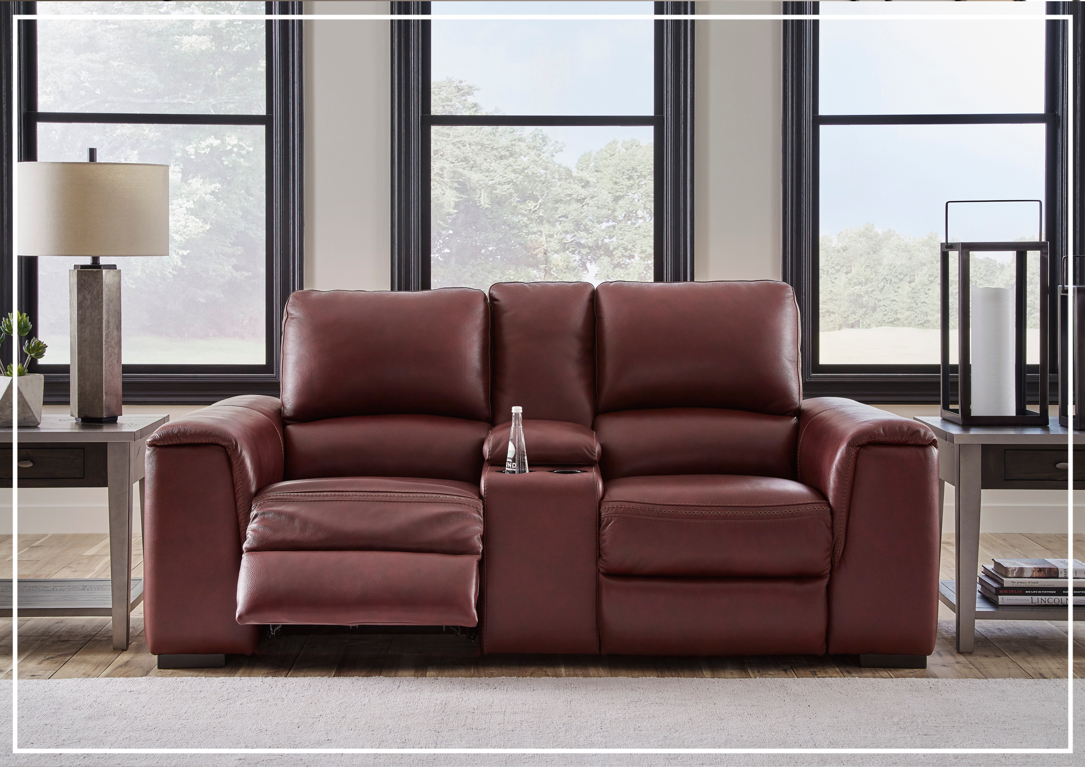 Adriano Dual Power Leather Reclining Loveseat with Console - Modern PU Leather Sofa with USB Charging & Cup Holders - Perfect for Living Room, Home Theater & Small Spaces