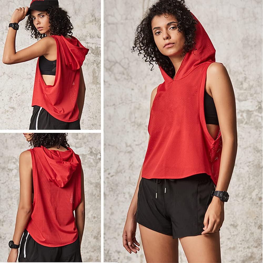 Women's Sleeveless Mesh Hoodie - Breathable Workout Top for Running, Gym & Fitness - Lightweight Athletic Shirt for Women's Sports & Outdoor Activities