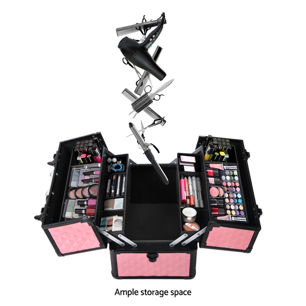 Embellir Portable Cosmetic Beauty Makeup Case - Diamond Pink Travel Organizer for Makeup Brushes & Cosmetics | Perfect for Travel, Home & Salon Use