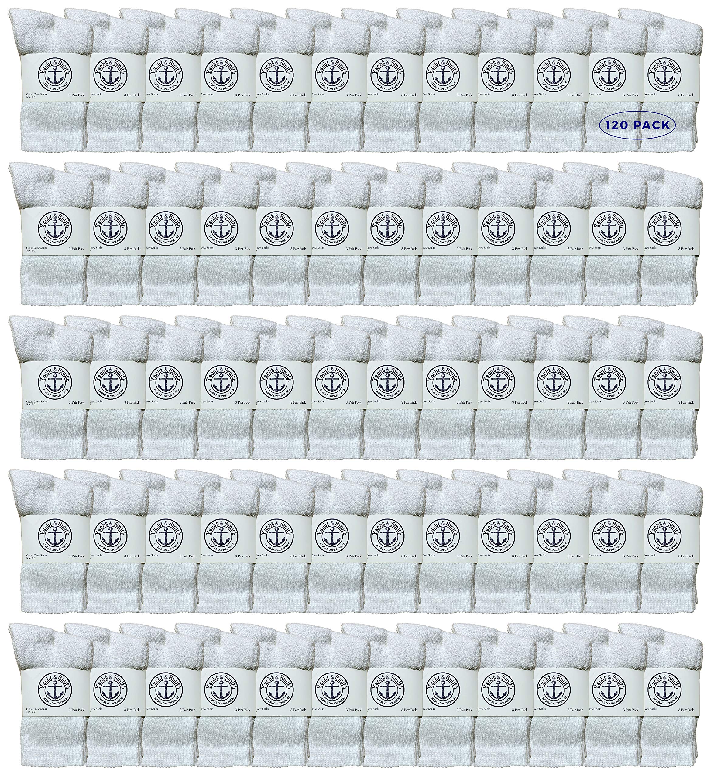120 Pairs Yacht & Smith Kids Crew Socks Bulk - Soft Cotton Casual Socks for Boys & Girls (Size 4-6) - Perfect for School, Sports & Everyday Wear