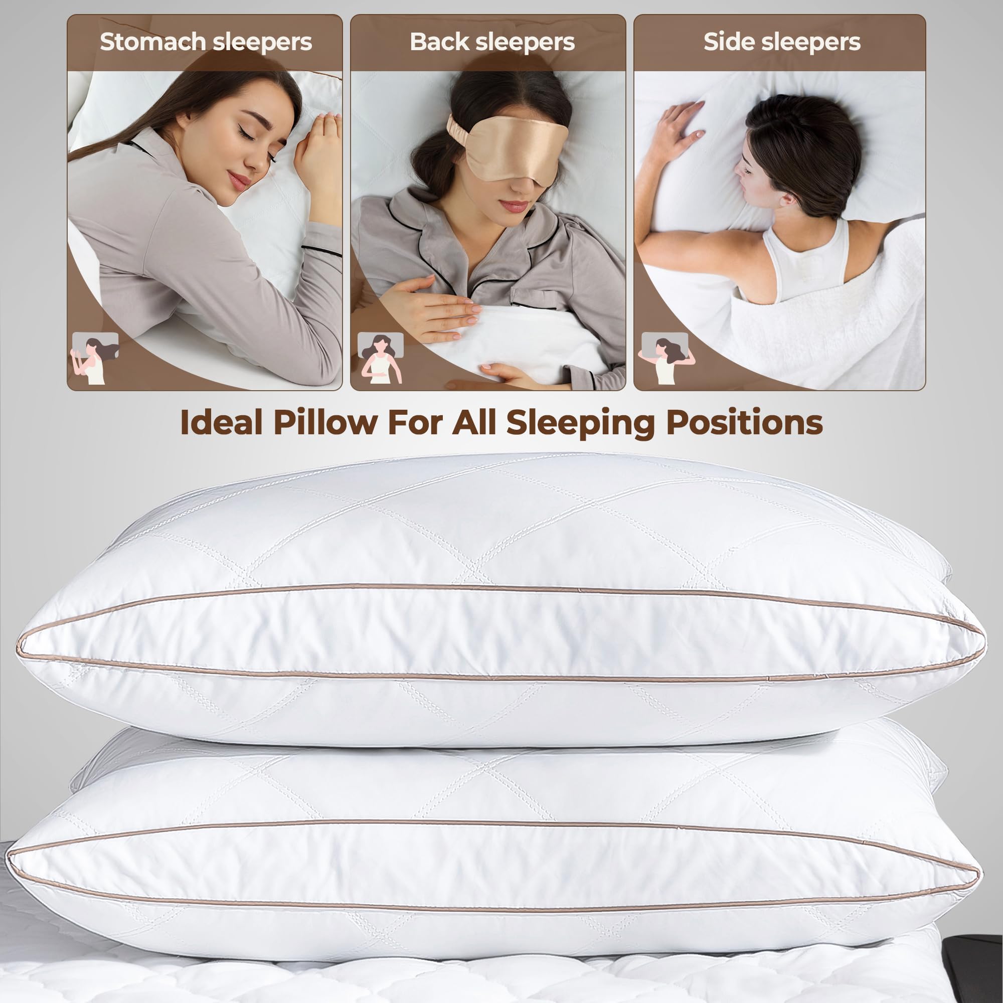 WOLKI 2-Pack Queen Size Feather Pillows - 100% Soft Cotton Cover, Hypoallergenic & Breathable - Perfect for Back, Stomach & Side Sleepers - Luxury Hotel Quality Bed Pillows for Ultimate Comfort