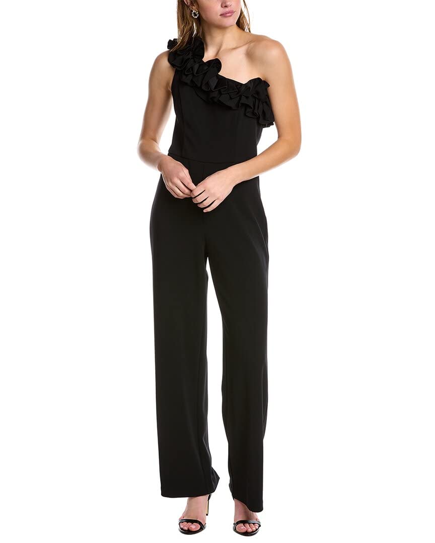 Adrianna Papell Women's Stretch Crepe Ruffle One Shoulder Jumpsuit - Elegant Evening Wear for Parties, Weddings & Special Occasions