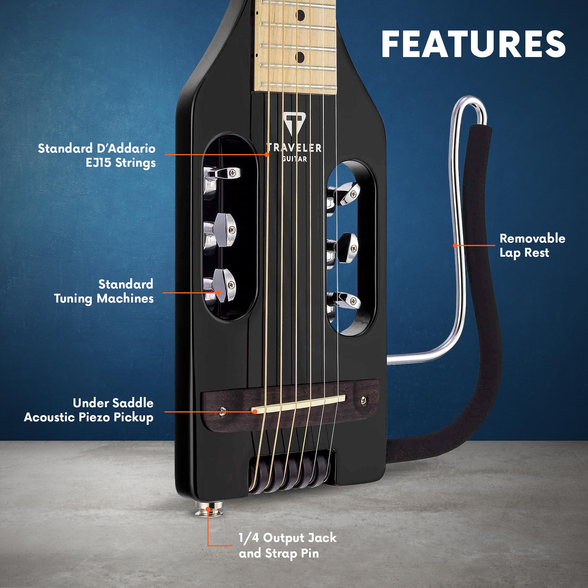 Ultra-Light Travel Acoustic-Electric Guitar - Black Gloss Finish | Portable for Camping, Busking & Small Spaces | Perfect Travel Companion for Musicians