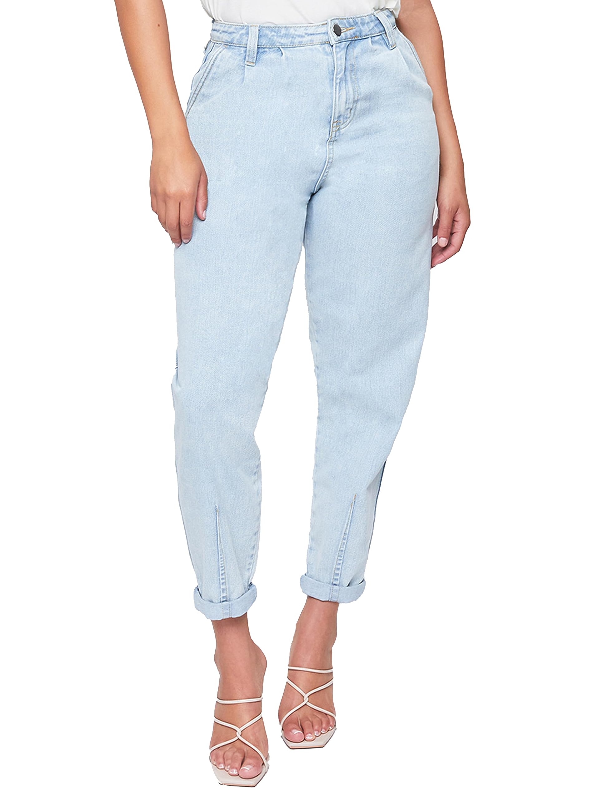 YMI Women's High Waisted Pleated Mom Jeans - Vintage Retro Stretch Denim Pants for Casual Wear & Everyday Outfits