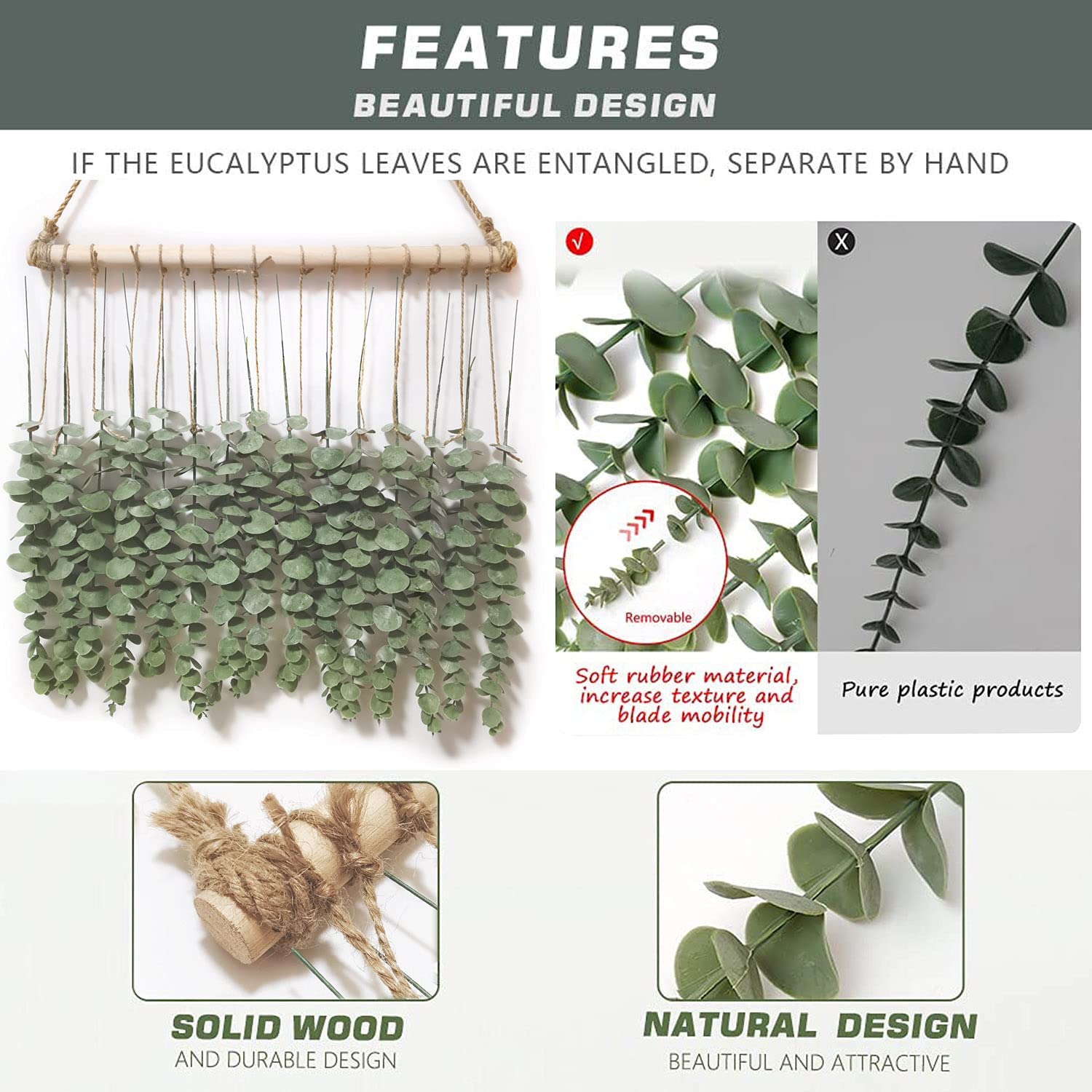 Artificial Eucalyptus Wall Hanging - Farmhouse Boho Decor for Bedroom & Living Room