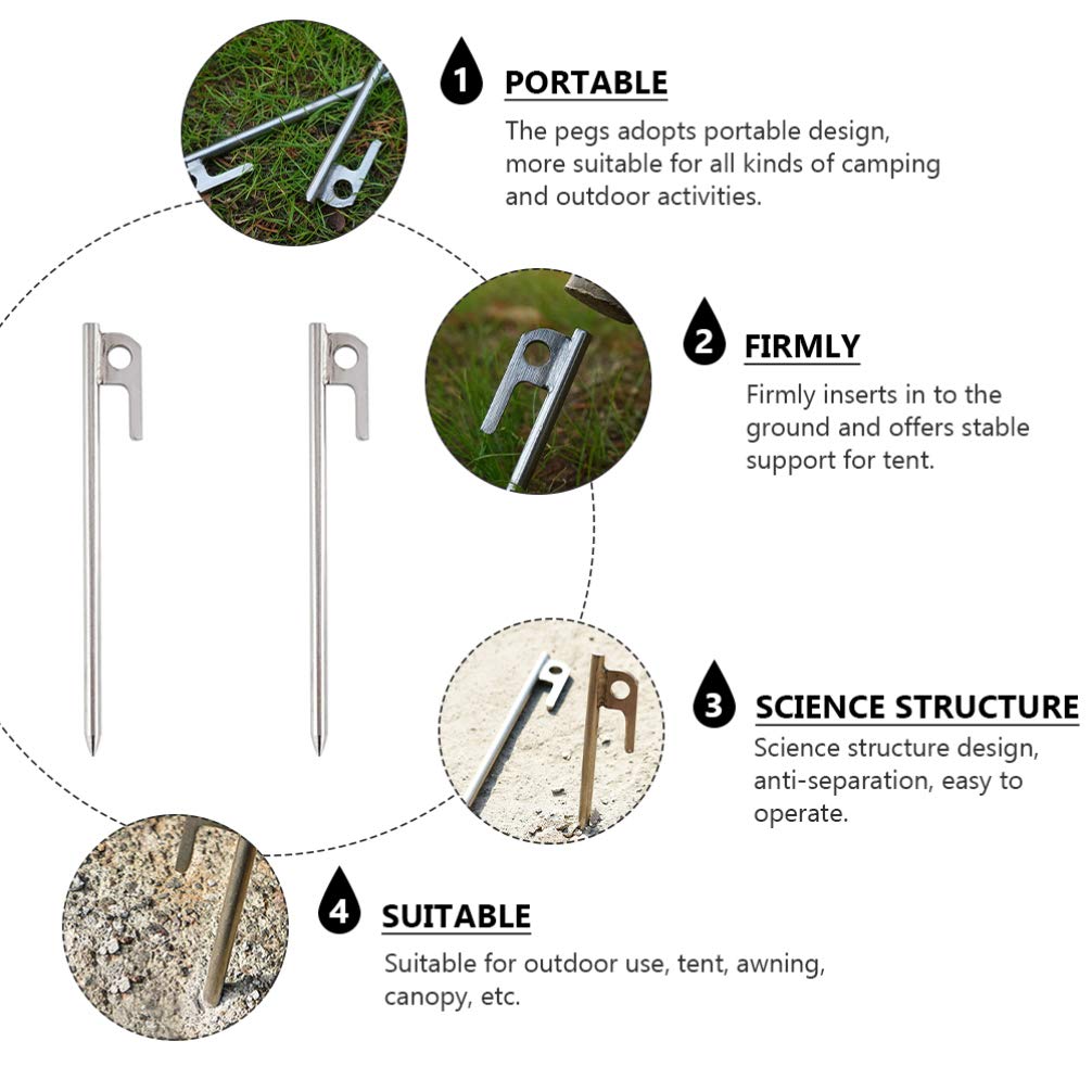 VICASKY 8 Pack Heavy Duty Stainless Steel Tent Stakes - Camping Ground Nails for Canopy, Tent, Shelter - Windproof & Durable Tent Accessories for Outdoor Adventures, Hiking, Beach Camping