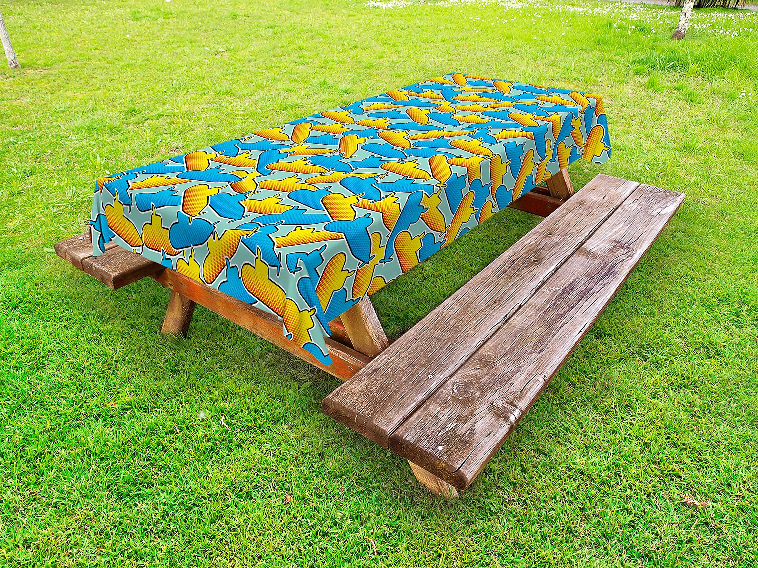 Ambesonne Yellow Submarine Waterproof Outdoor Tablecloth - Retro Pop Art Underwater Theme, Vintage Submarine Design - Washable Picnic Table Cover 58x104 Inches - Perfect for Beach Parties, BBQs & Garden Dining (Yellow & Blue)