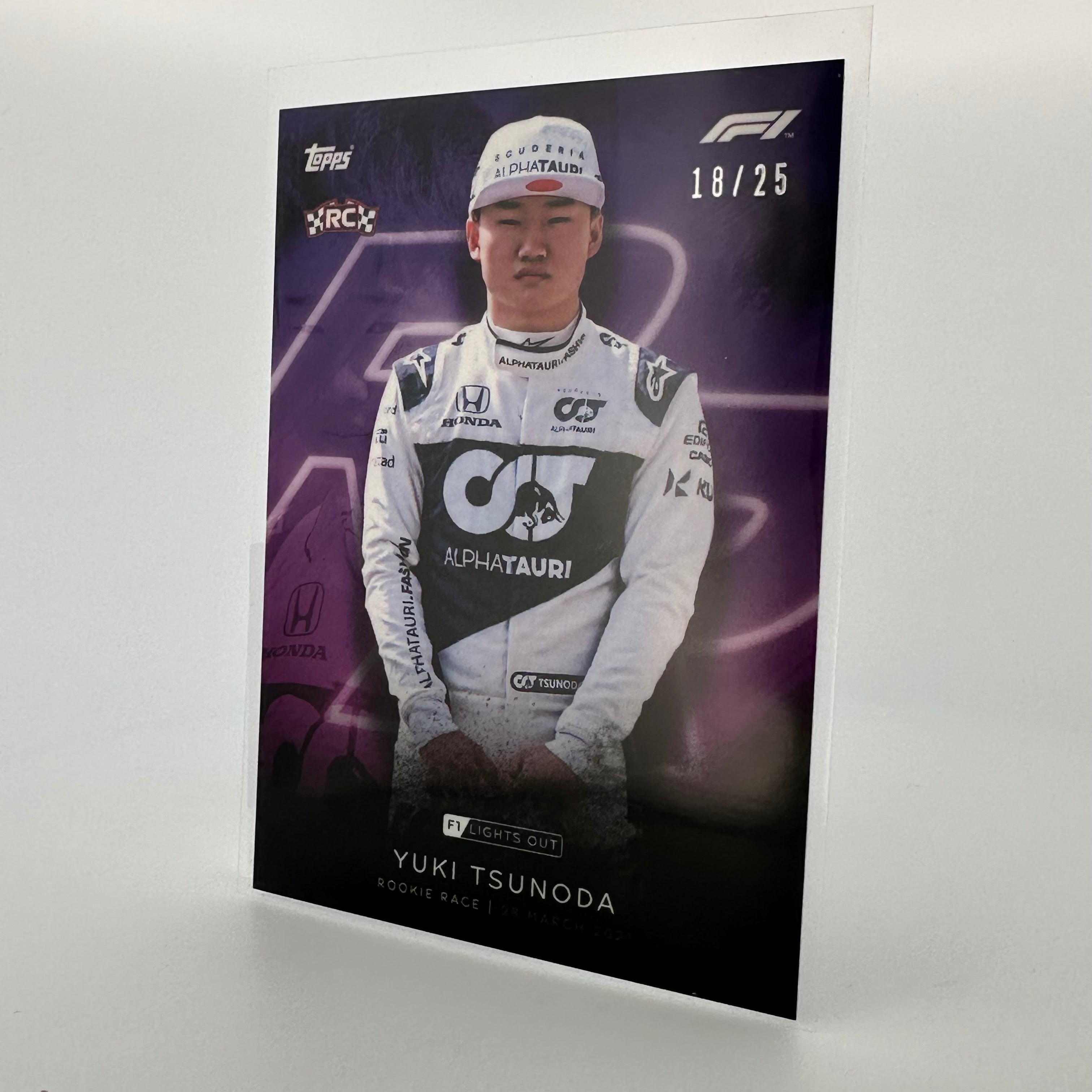 18/25 Yuki Tsunoda Rookie Race Purple Parallel F1 Racing Card - Collectible Memorabilia for Formula 1 Fans & Sports Card Enthusiasts