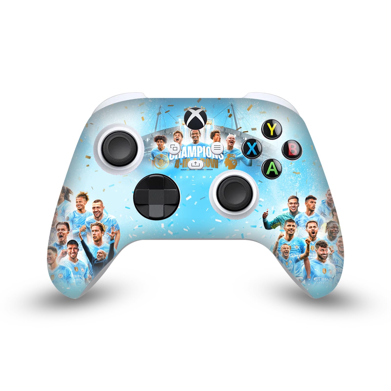Official Manchester City FC 2024 Champions Team Poster Vinyl Sticker - Compatible with Xbox Series X/S Controller - Gaming Skin Decal for Fans & Gamers - Perfect for Room Decor, Gifts & Game Accessories