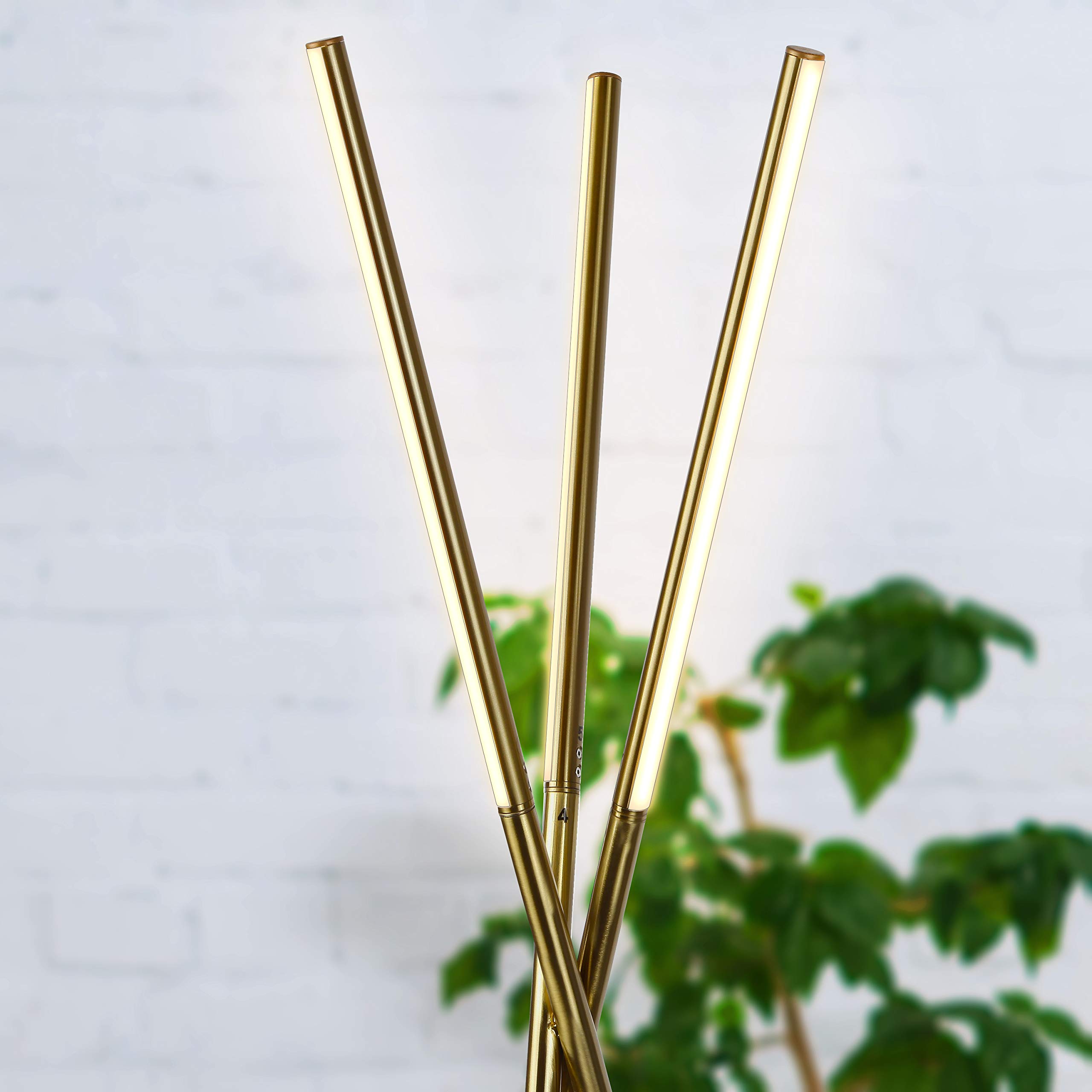 Brightech Stix LED Tripod Floor Lamp - Dimmable Modern Standing Light with 3 Adjustable Lights for Living Room, Bedroom & Office - Gold/Antique Brass Finish | Perfect for Reading, Working & Ambient Lighting