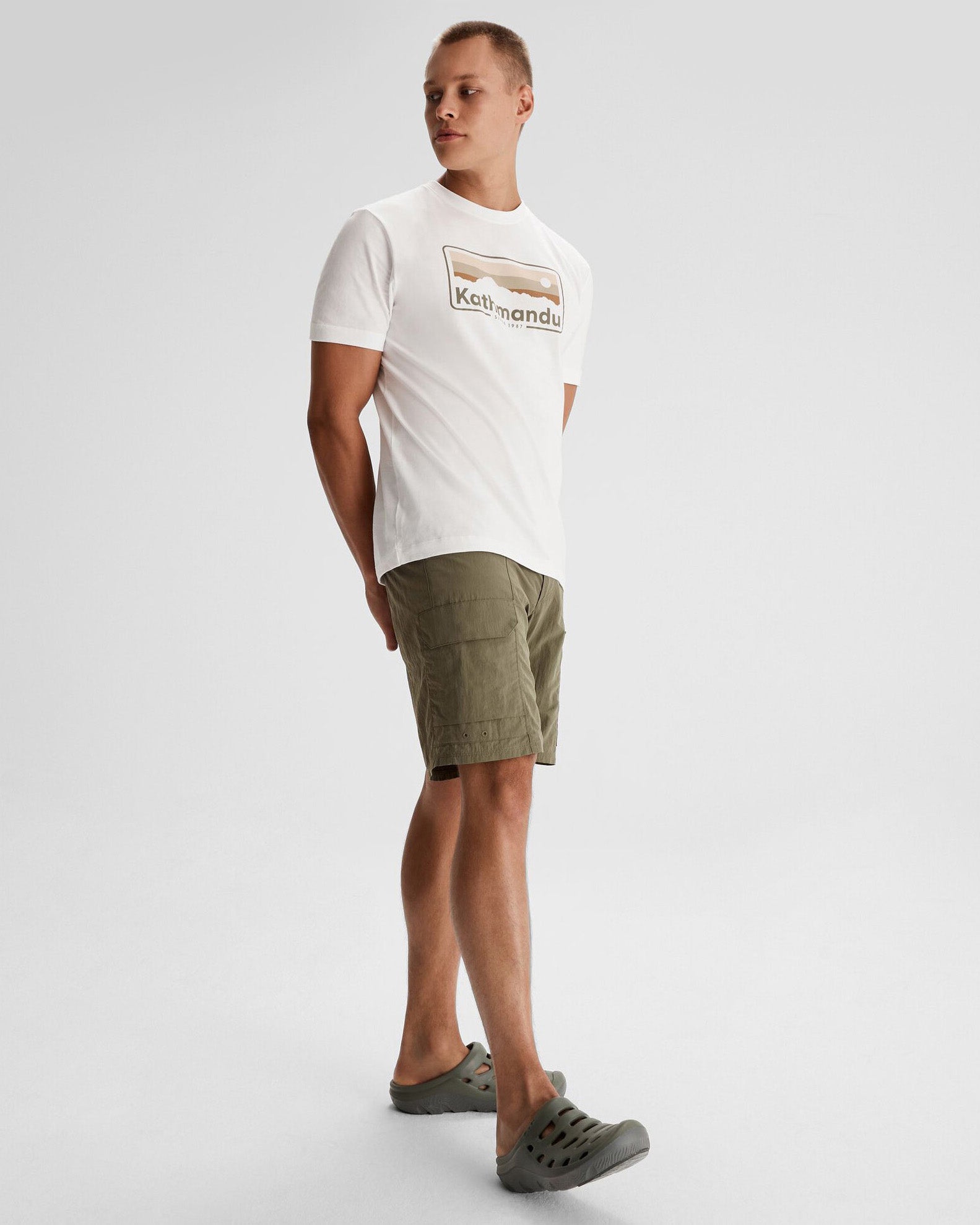 Men's Kathmandu Logo 70's Vintage Style Organic Cotton T-Shirt - White | Casual Wear, Street Style, Retro Fashion Outfit