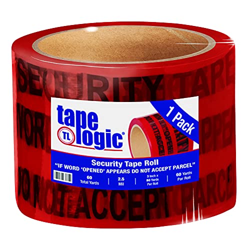 Tape Logic TLT90460RD1PK Secure Tape - 2.5 Mil Thick, 3 Inch x 60 Yards Red Security Tape - Ideal for Package Sealing, Moving Boxes & Warehouse Use