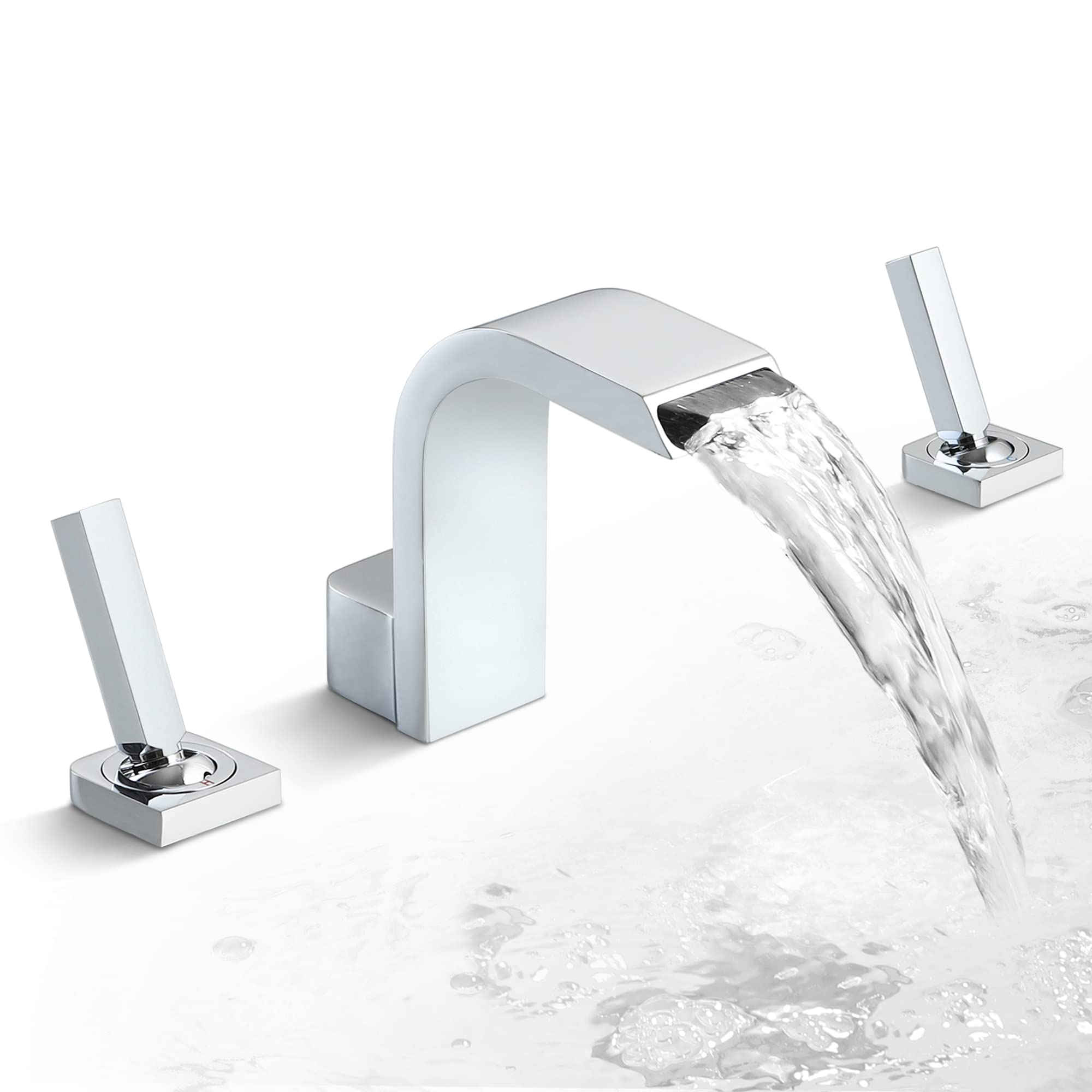Dr Faucet Waterfall 2-Handle Widespread Bathroom Sink Faucet - 3 Hole Deck Mount Vanity Bathtub Faucet in Polished Chrome - Perfect for Modern Bathroom & Spa Decor