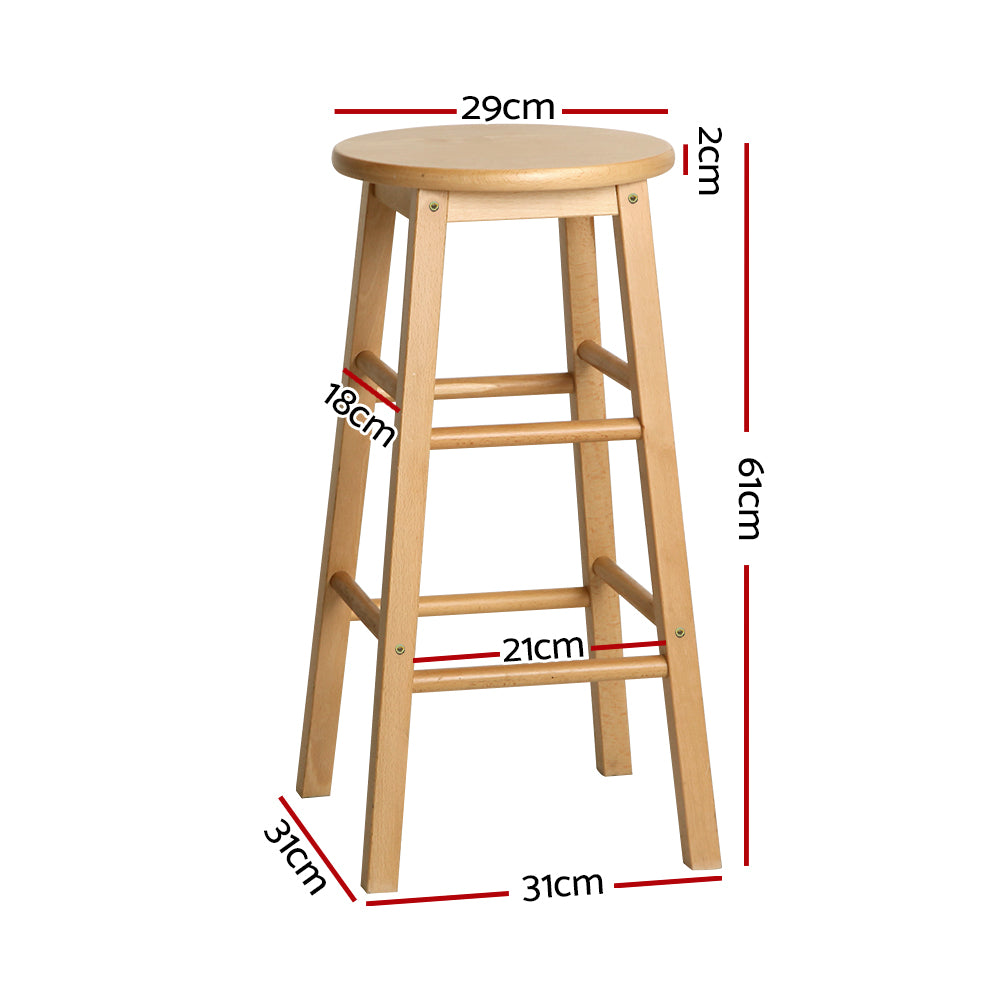 2 Pack Wooden Bar Stools with Round Seats - Natural Finish for Kitchen, Dining Room, or Home Bar Decor