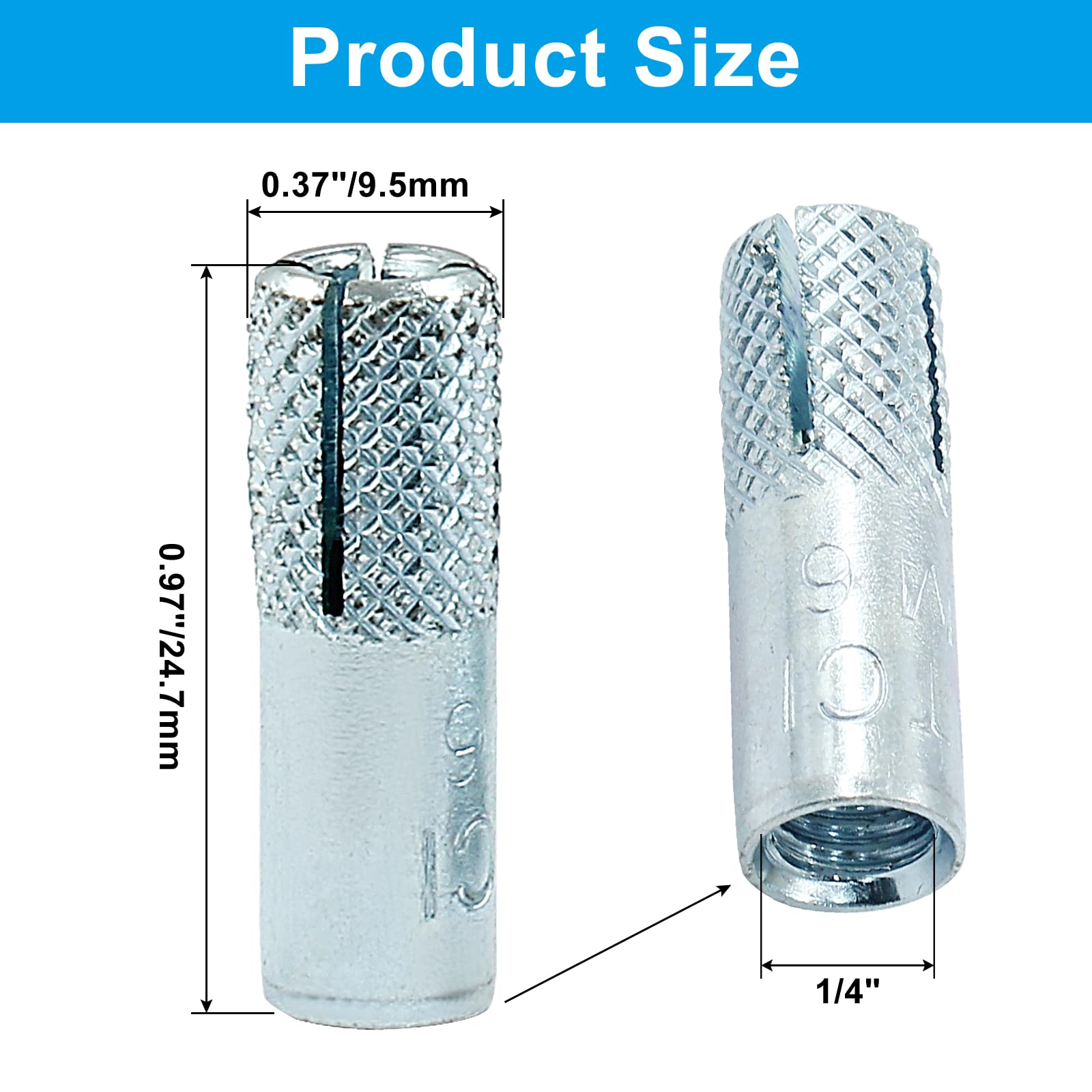 25pcs 1/4 Inch Drop in Anchors M6 - Zinc Plated Carbon Steel Concrete Expansion Screw Bolts for Home Improvement & Construction - Perfect for Hanging Shelves, TV Mounts & Securing Fixtures