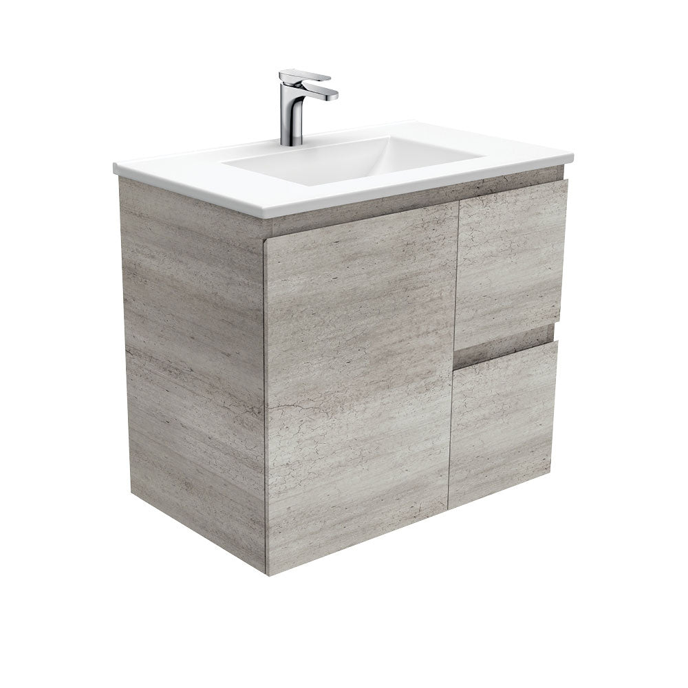 Fienza VAN75XR Vanessa 30-Inch Wall Mounted Bathroom Vanity with Right Drawers & Fingerpull Edge - Modern Industrial Style for Small Bathrooms & Powder Rooms