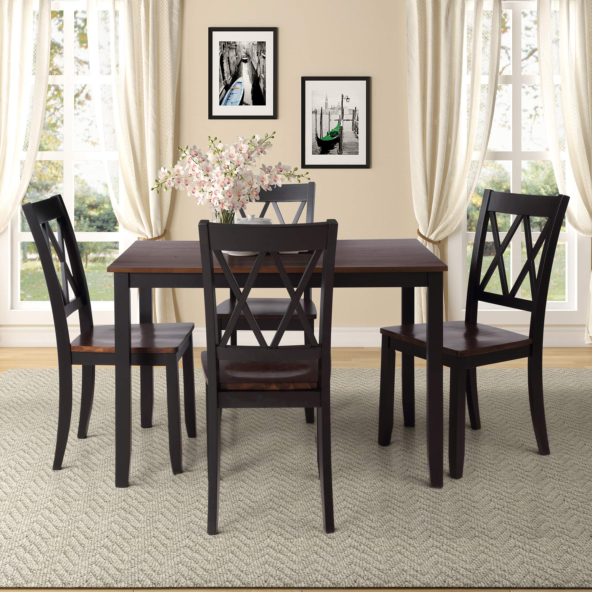 Bellemave 5-Piece Wooden Dining Table Set - Rustic Country Kitchen & Dining Room Furniture - Perfect for Family Meals, Entertaining Guests & Small Space Dinettes (Black)