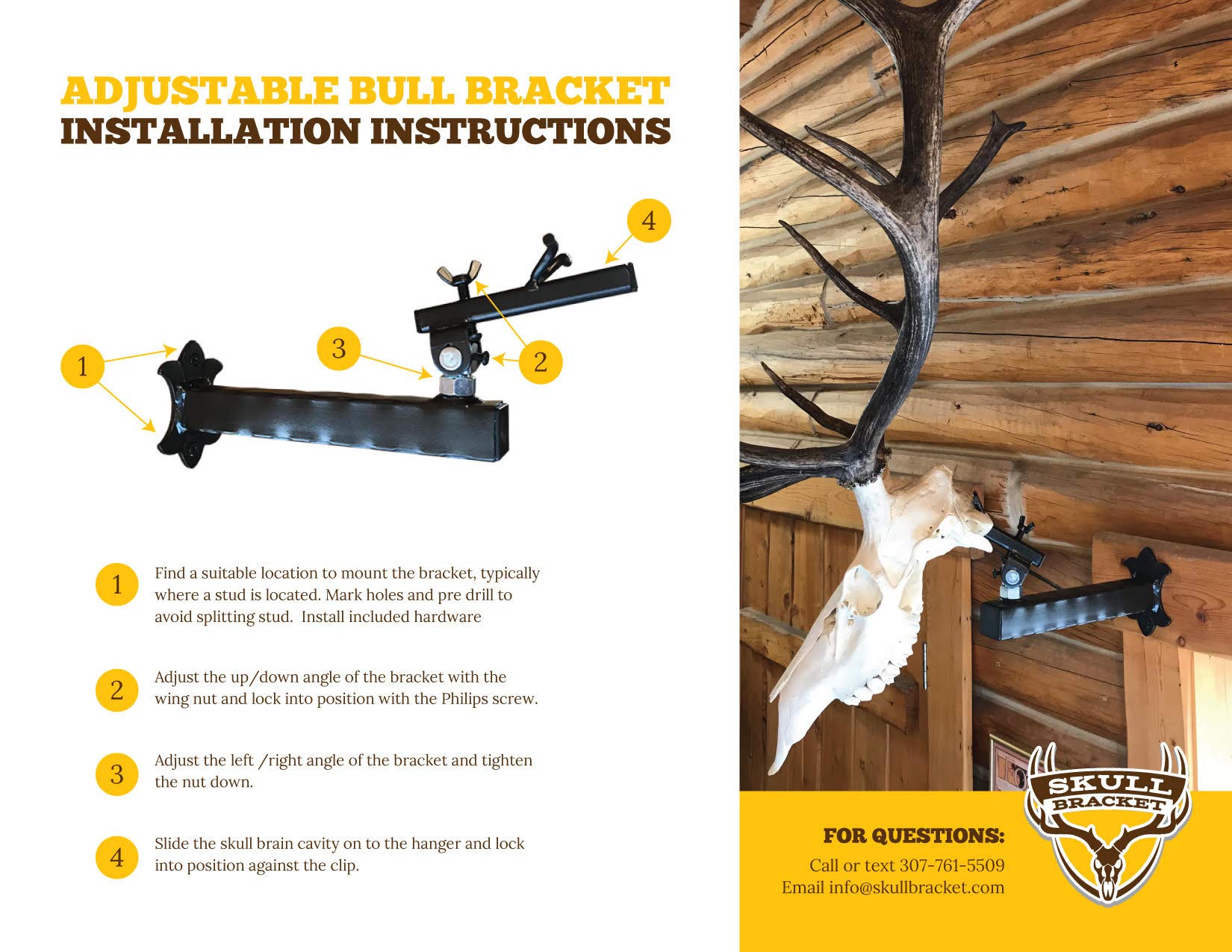 Adjustable Bull Bracket European Elk Skull Hanger Mount Kit - Heavy Duty 100+ lb Capacity for Elk, Moose, Caribou, Buffalo & Cattle Taxidermy - Oil Rubbed Bronze Wall Mount - Made in USA - Perfect for Hunting Lodges, Cabin Decor & Trophy Displays
