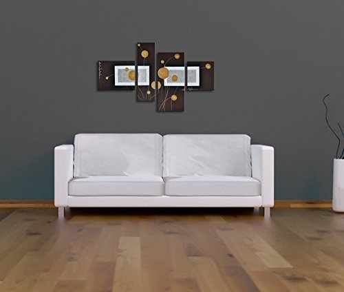 Noah Art 4-Panel Hand Painted Abstract Oil Painting - Golden Brown Framed Canvas Wall Art for Living Room, Bedroom & Office Decor - Modern Home & Workspace Decoration
