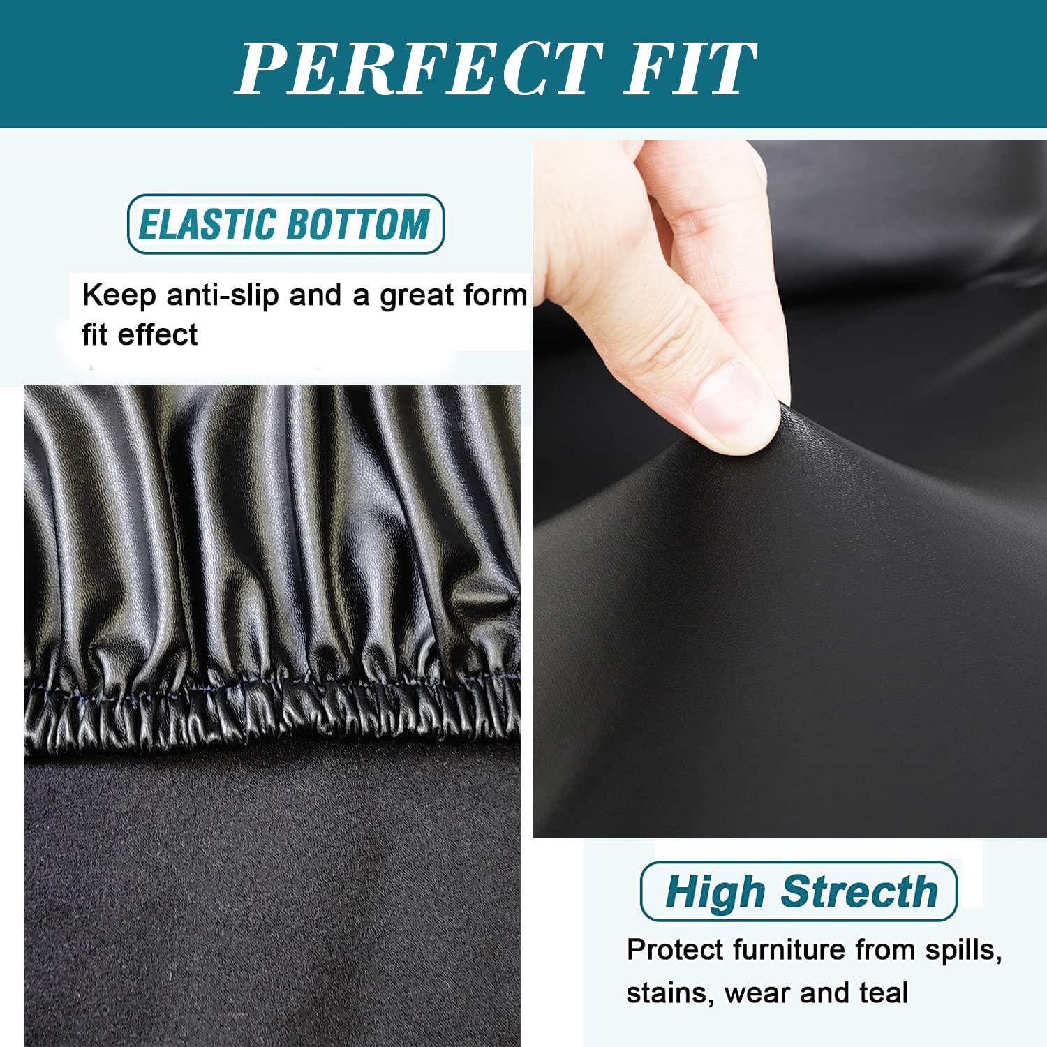 4 Pack Stretch Waterproof PU Bar Stool Covers with Backs - Elastic Slipcovers for Pub, Counter & Kitchen Stools - Black - Perfect for Home, Restaurant & Bar Decor