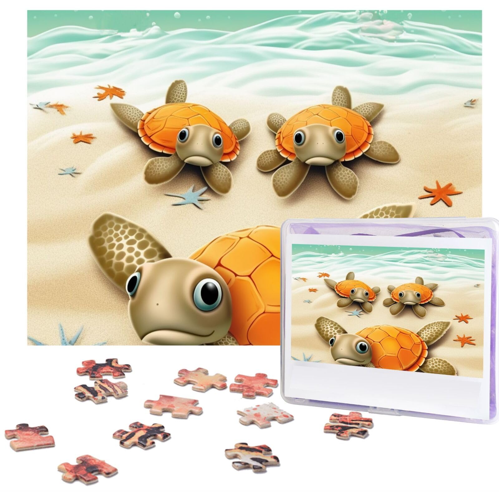 500 Piece Wooden Jigsaw Puzzle - Turtle & Starfish Photo Puzzle for Adults, Personalized Picture Puzzle, Classic Family Game for Wedding, Birthday, Valentine's Day Gifts (20.4
