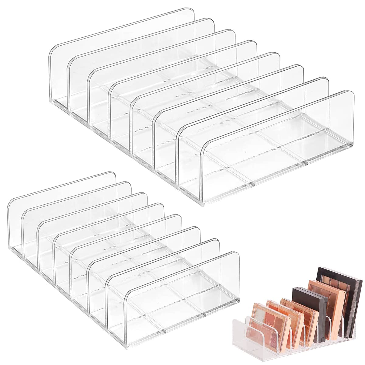 2-Piece Acrylic Makeup Palette Organizer with 7 Compartments - Perfect for Eyeshadows & Blushes