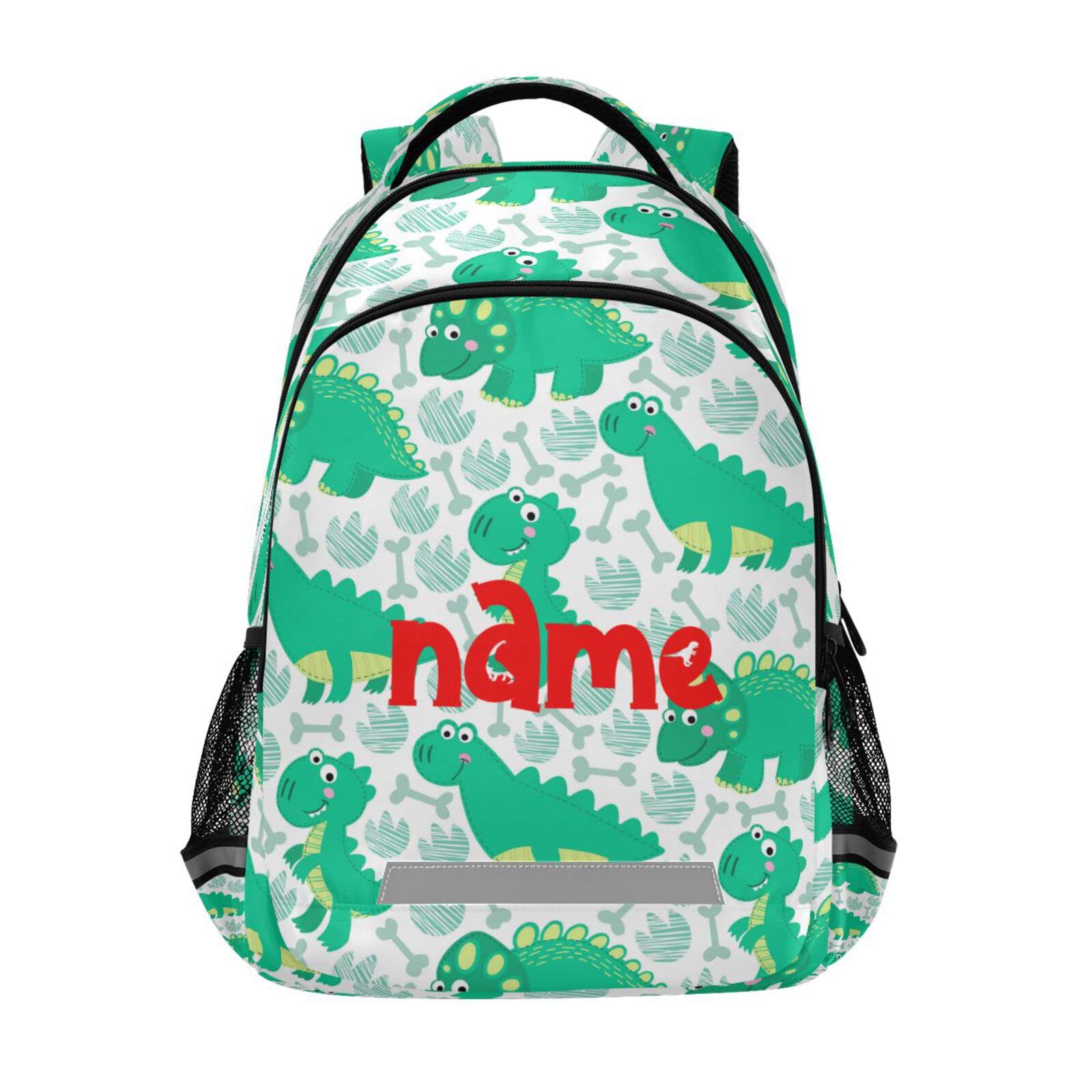 Custom Personalized Green Dinosaur Footprint Backpack - 16 Inch Laptop Bag with Double Zipper, Casual Daypack for School, Travel & Sports | Dino Bones Design Durable Backpack for Kids & Adults