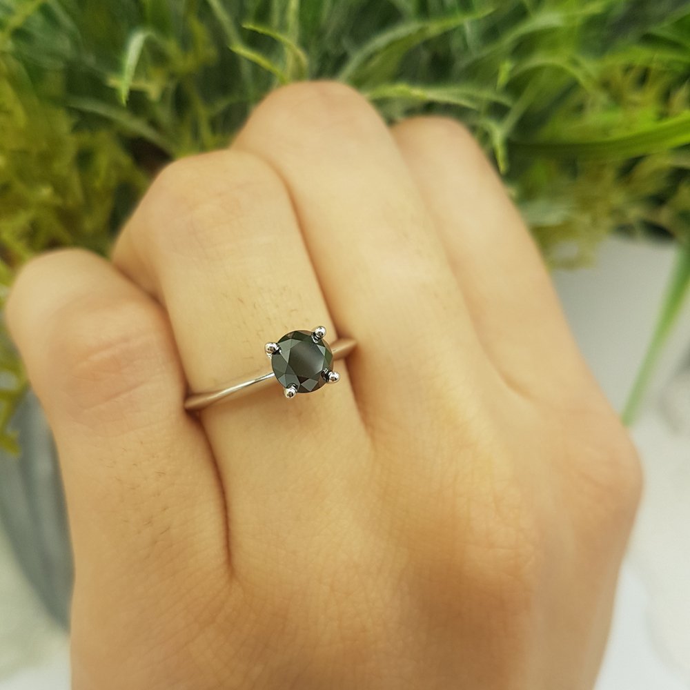 Dazzlingrock 10K Solid White Gold Round Black Diamond Solitaire Engagement Ring for Women – Perfect for Bridal, Wedding, and Anniversary Gifts