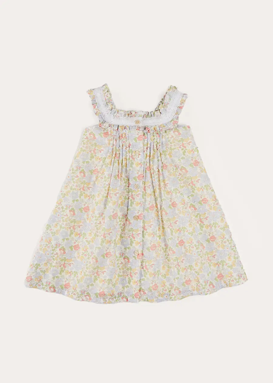 Clara Floral Frill Trim Night Dress for Girls - Soft Cotton Sleepwear in Green (18 Months to 10 Years) | Perfect for Bedtime, Loungewear & Special Occasions