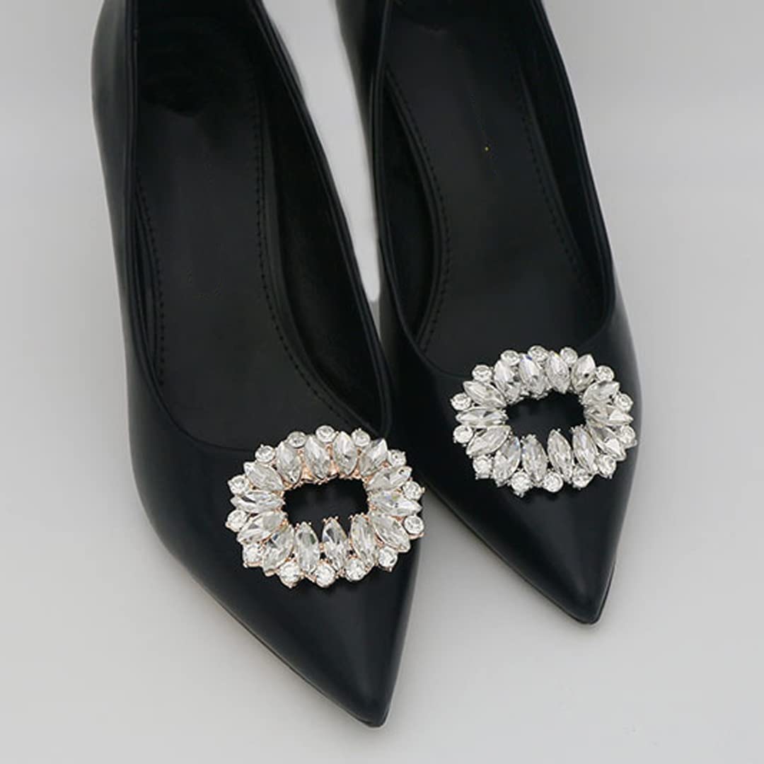 2 Pcs Square Rhinestone Shoe Buckles - Removable Metal Shoe Clips for Wedding, Party & Special Occasions - Elegant Shoe Decor for Flats, Sandals, High Heels & Pumps - Perfect for Bridal, Prom & Evening Events