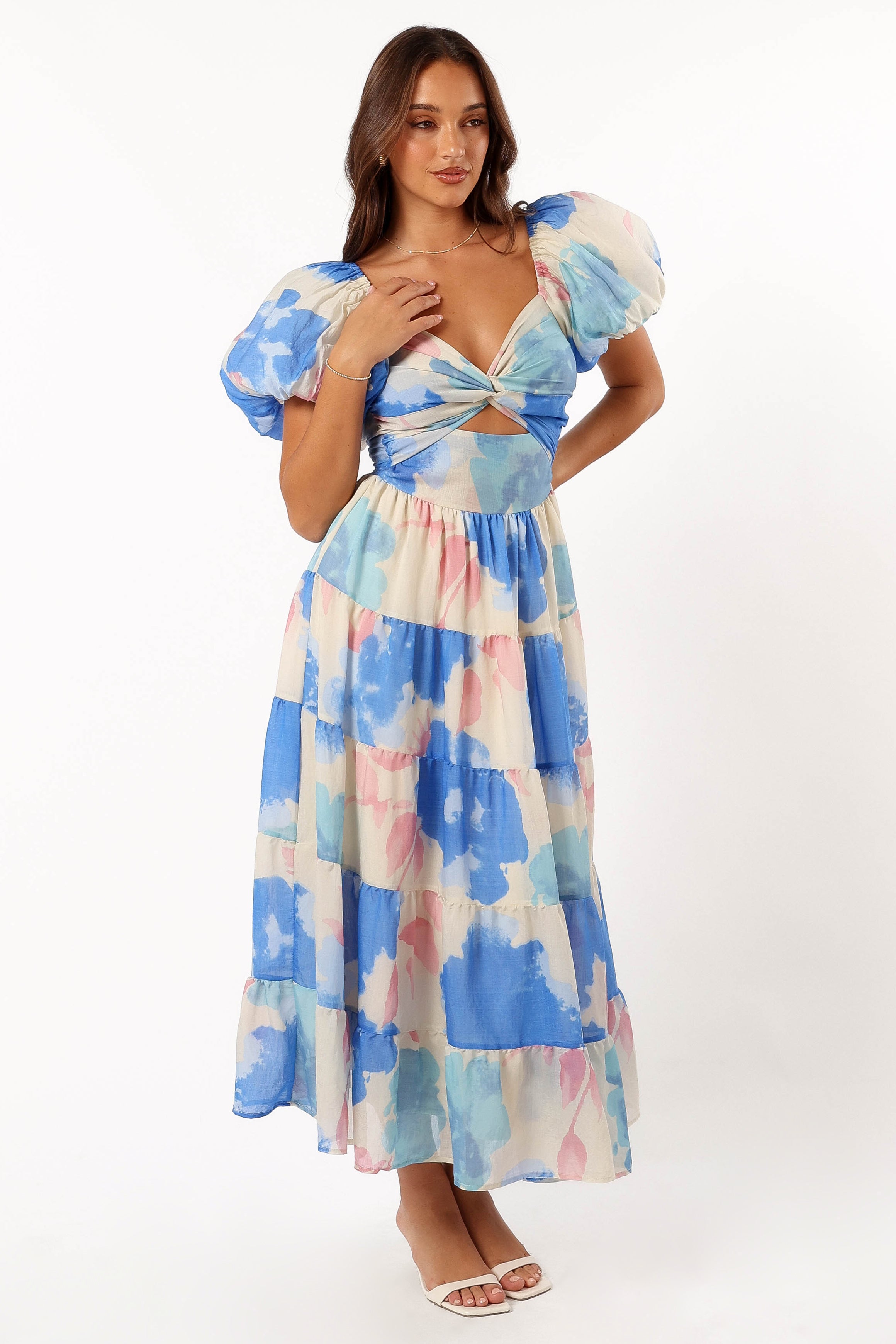 Davis Midi Dress - Blue Floral Print Women's Casual Summer Dress for Beach, Vacation & Everyday Wear