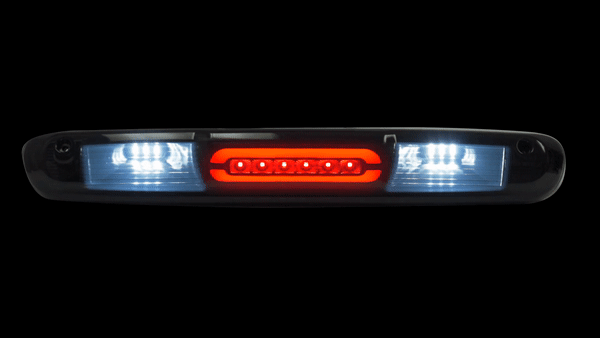 2007-2013 GMC Sierra & Chevy Silverado 3rd Brake Light Kit - High Power Red LED Scanning Light with White XML Cargo Lights & Smoked Lens - Perfect for Night Driving & Enhanced Safety