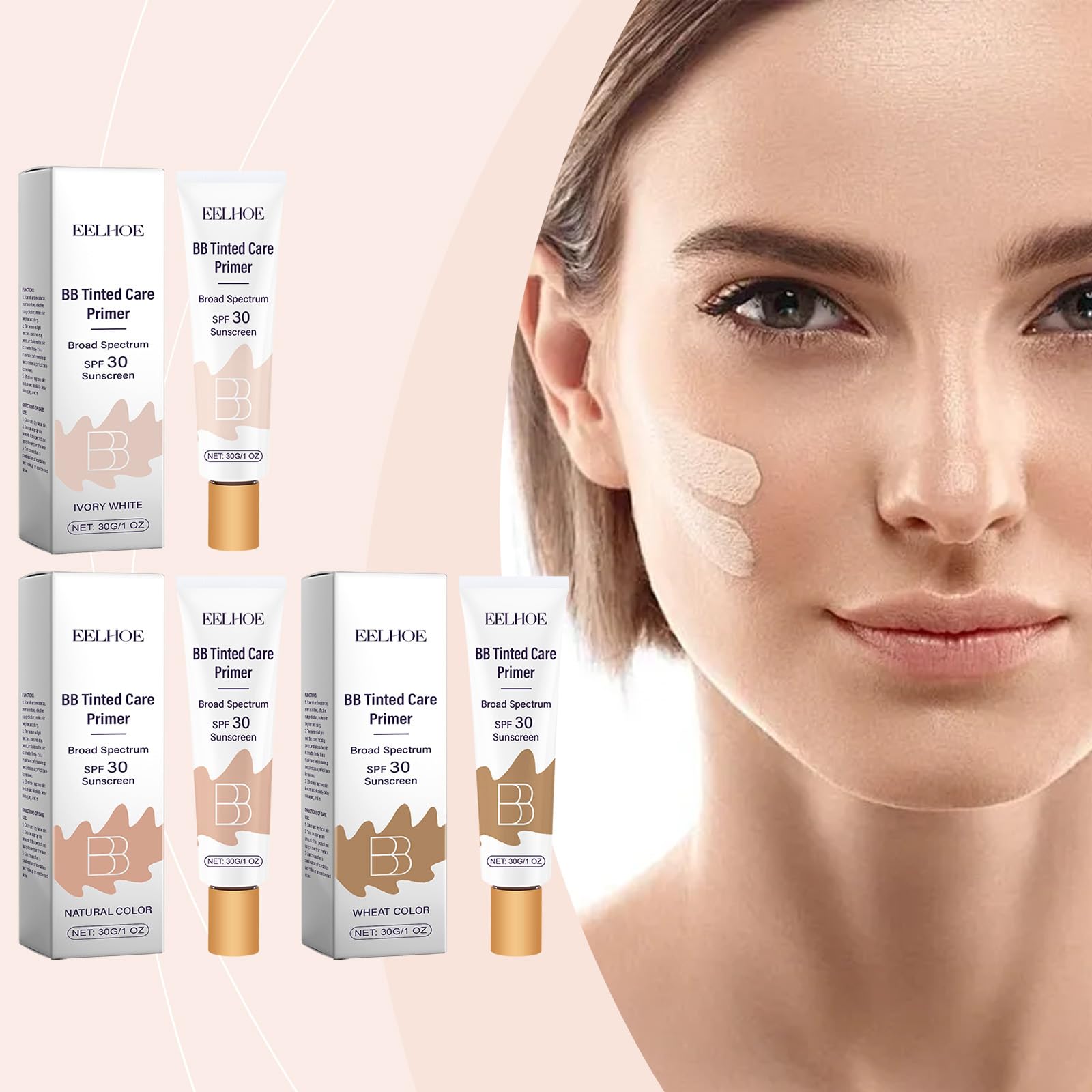 2Pcs BB Blur Tinted Moisturizer SPF 30 - Hydrating & Smoothing BB Cream with Primer, Natural Coverage for Daily Wear | Perfect for Work, Date Night & Everyday Makeup Routine