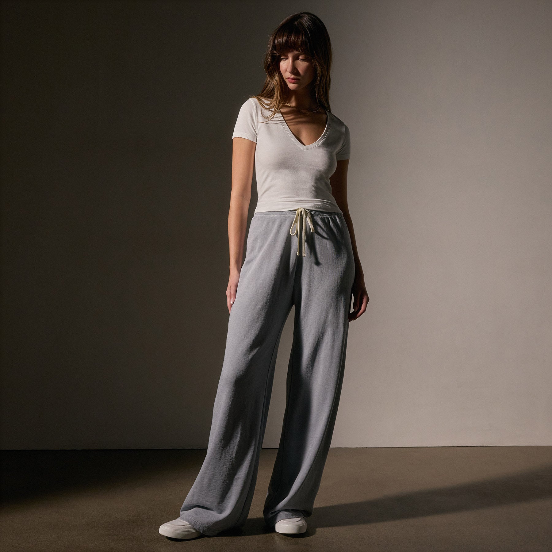 Women's High Waisted Wide Leg Sweatpants - Soft Grey Joggers for Lounge & Yoga | Comfortable Casual Pants for Home, Travel & Workout
