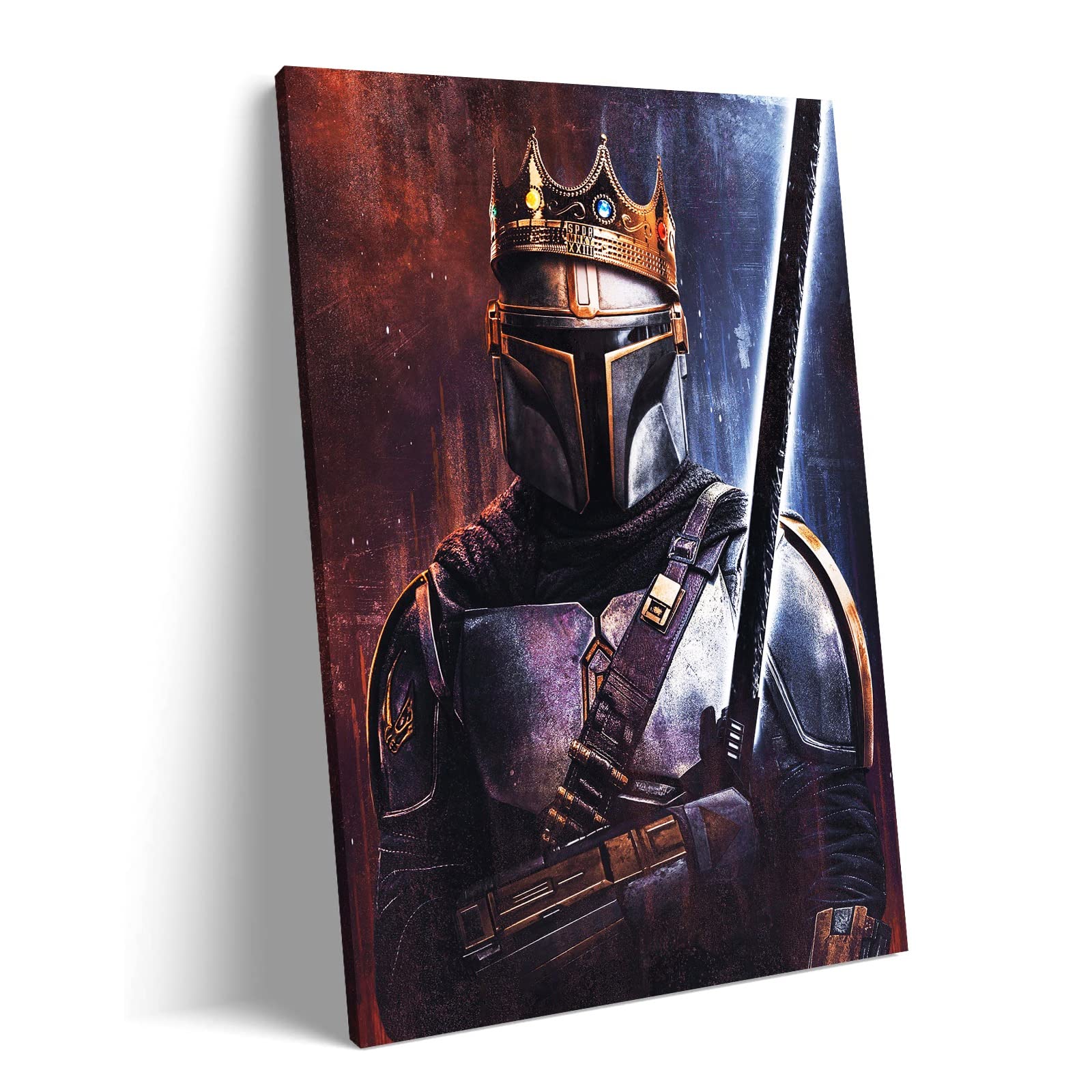 Star Wars Mandalorian Lightsaber Poster - Framed Canvas Wall Art Decor for Kids Room, Bedroom & Fan Gifts (12x18 Inch) - Perfect for Themed Parties, Movie Nights & Geek Decor