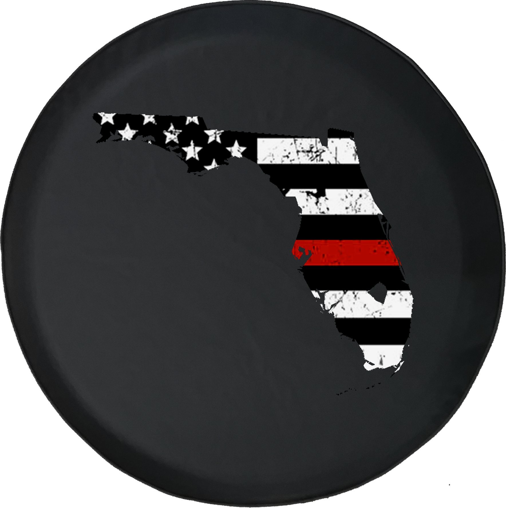 31 Inch Black Tire Cover with Thin Red Line Distressed American Flag - Heavy Duty Wheel Protector for Trucks, SUVs & RVs - Florida Inspired Patriotic Design | Perfect for Off-Roading, Camping & Road Trips