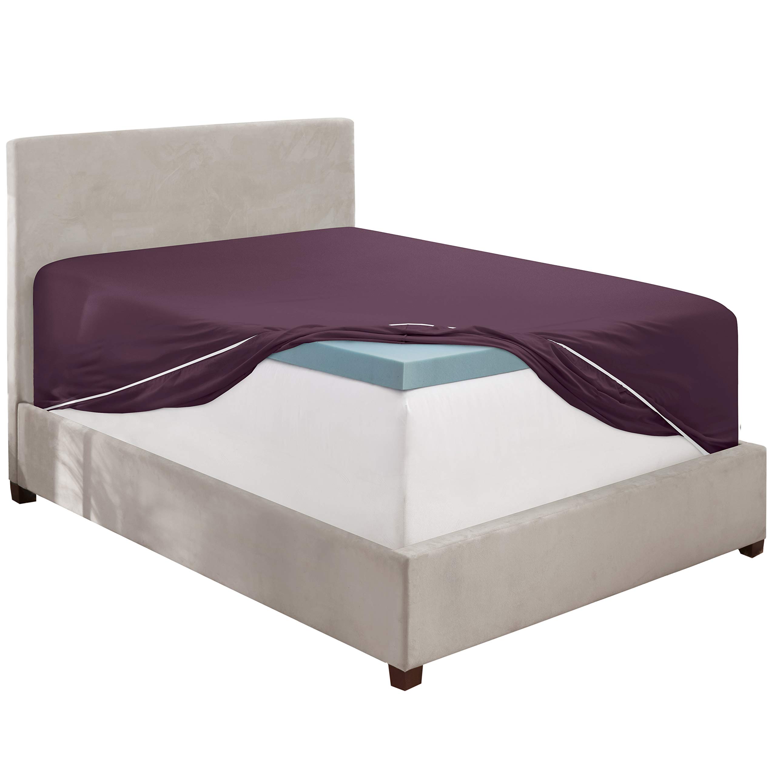 Clara Clark Twin XL Fitted Sheet - Super Soft 16 Inch Deep Pocket Mattress Cover - Wrinkle, Fade & Stain Resistant - Eggplant Purple - Perfect for Dorms, Guest Rooms & RV Mattresses