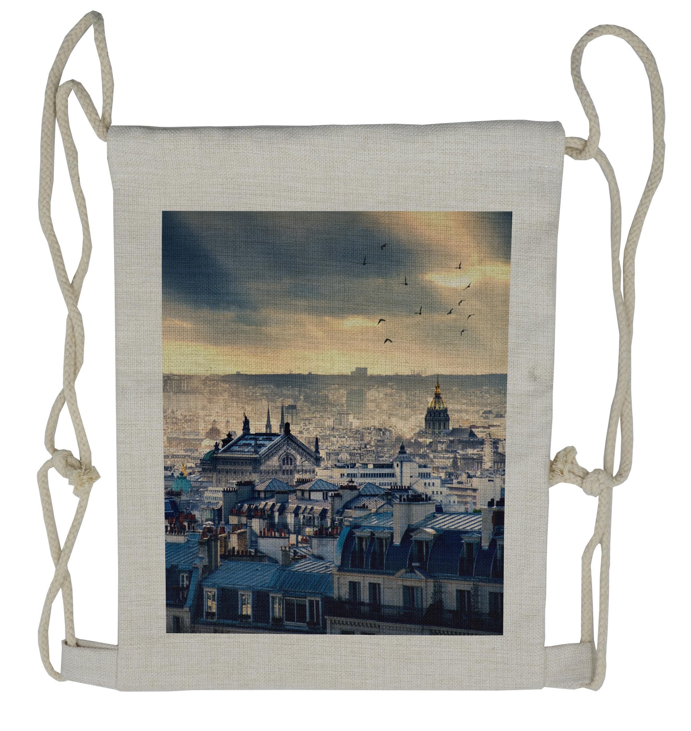 Lunarable Paris Drawstring Backpack - Montmartre Cityscape Design Lightweight Sackpack for Travel, School & Daily Use | Water-Resistant Gym Bag for Men & Women