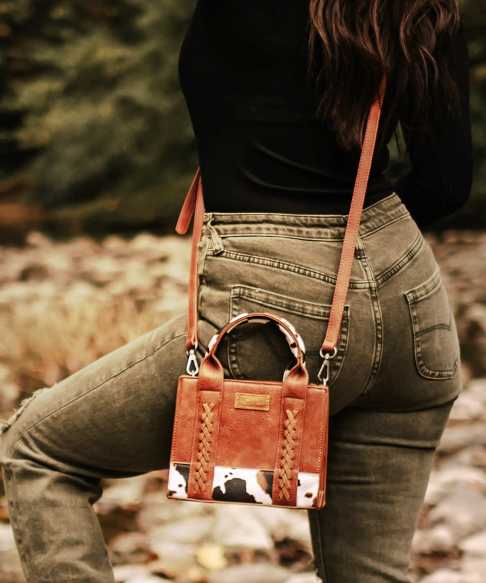 Wrangler Cow Print Crossbody Tote Bag for Women - Stylish Western Handbag for Everyday Use, Shopping & Travel