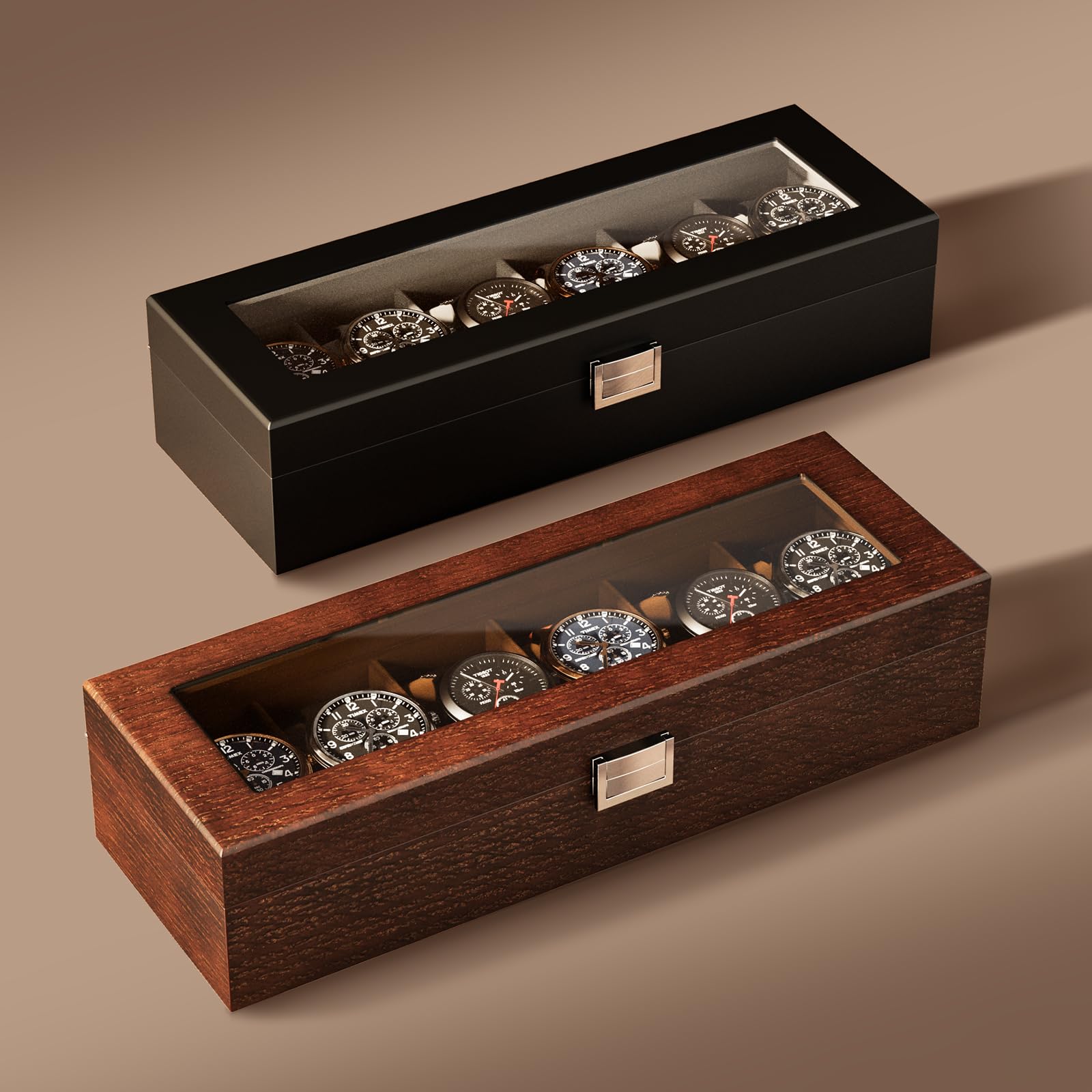 ProCase Wooden Watch Box for Men - 6 Slot Display Case with Glass Lid, Perfect for Father's Day Gifts & Watch Storage
