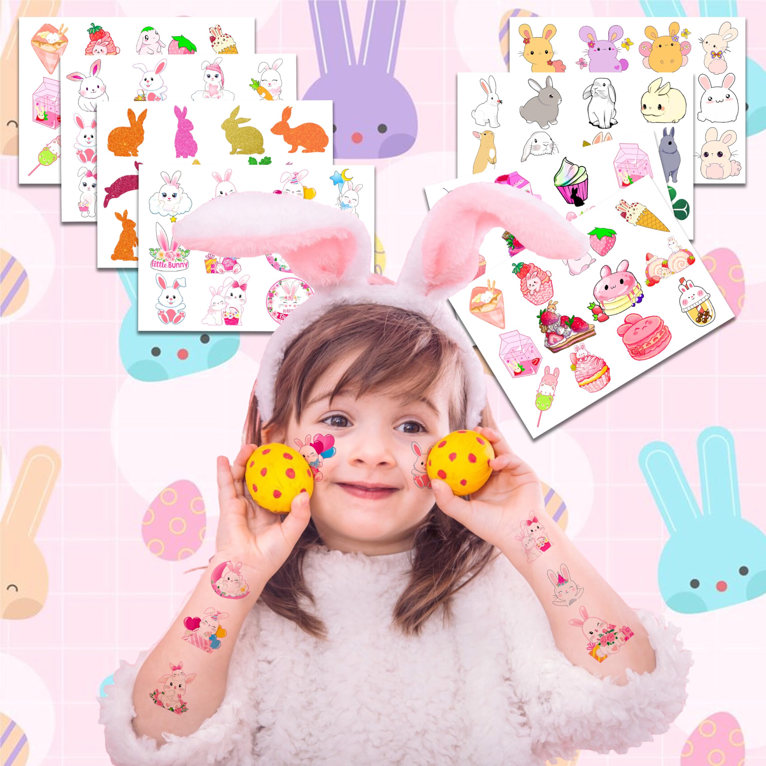 96PCS Bunny Tattoo Stickers - Cute Animal Temporary Tattoos for Kids Birthday Party Favors, Classroom Rewards & School Prizes - Perfect for Easter, Baby Showers & Kids Party Decorations