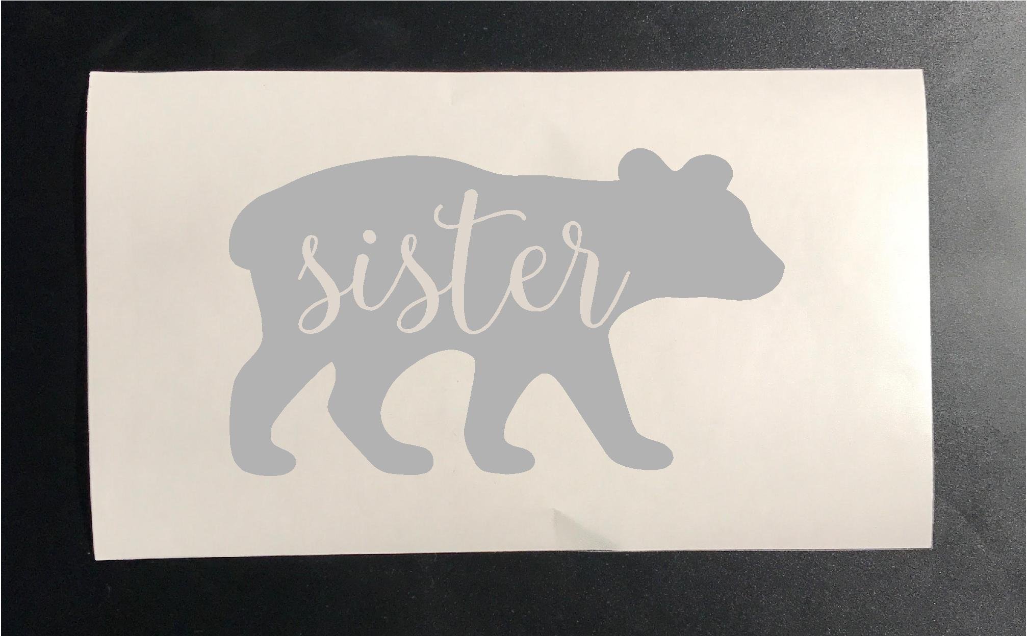 Sister Bear Iron-On Heat Transfer Stencils for T-Shirts & Clothing (Silver) | DIY Custom Apparel, Kids & Adult Craft Projects, Personalized Gift Making