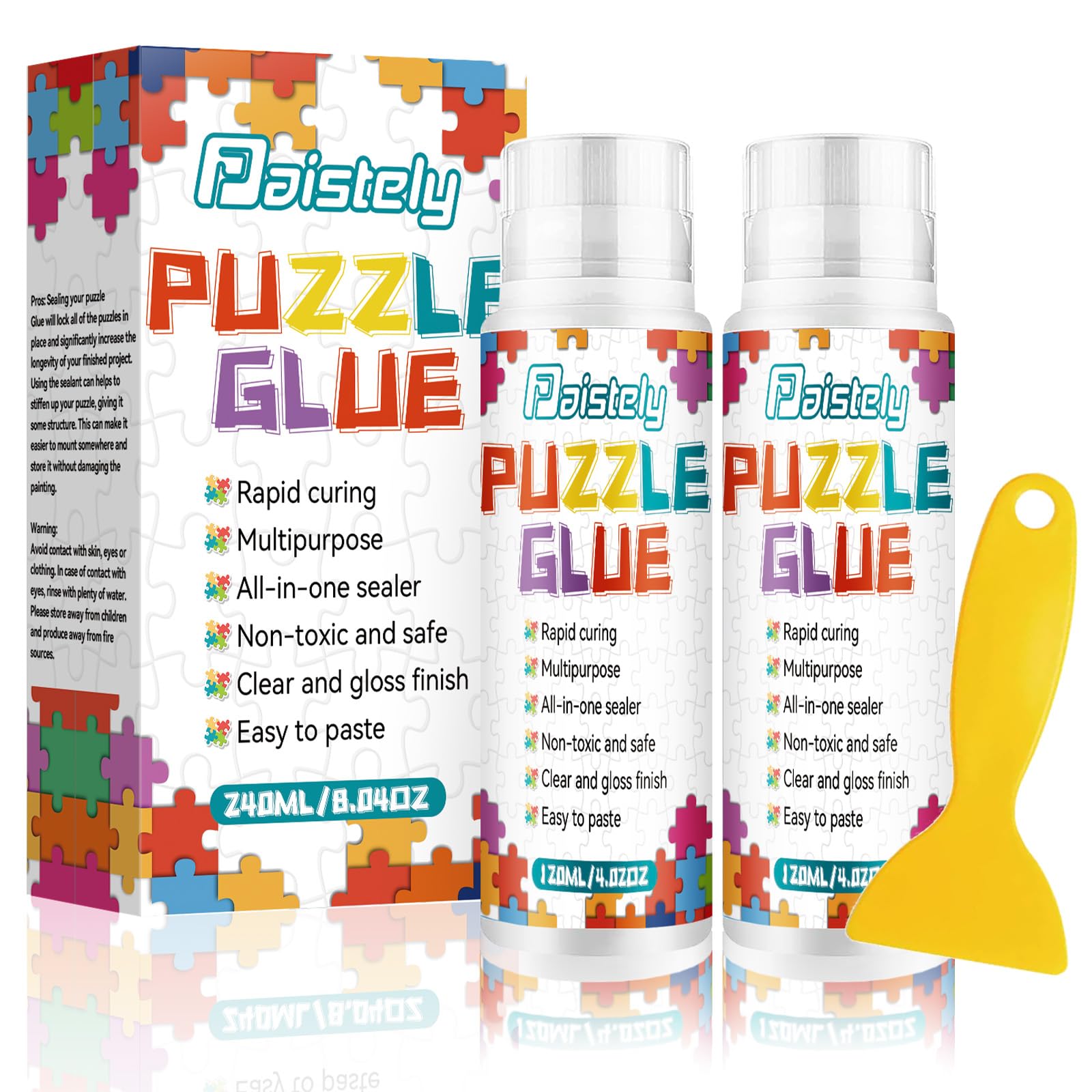 Premium Puzzle Glue Kit with Sponge Head Applicator - Permanent Adhesive for Jigsaw Puzzles, Diamond Painting & DIY Crafts - Non-Toxic, Clear Drying & High Shine Finish - Perfect for Framing, Preserving Artwork & Craft Projects