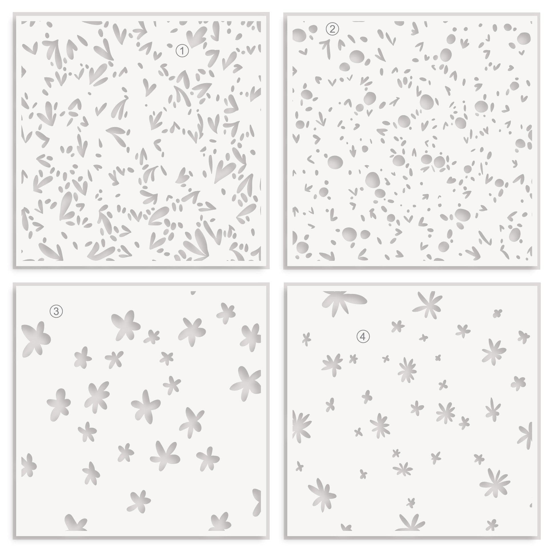 4-in-1 Flower & Petal Layering Stencil Set for DIY Crafts, Scrapbooking, and Home Decor - Perfect for Card Making, Wall Art, and Mixed Media Projects