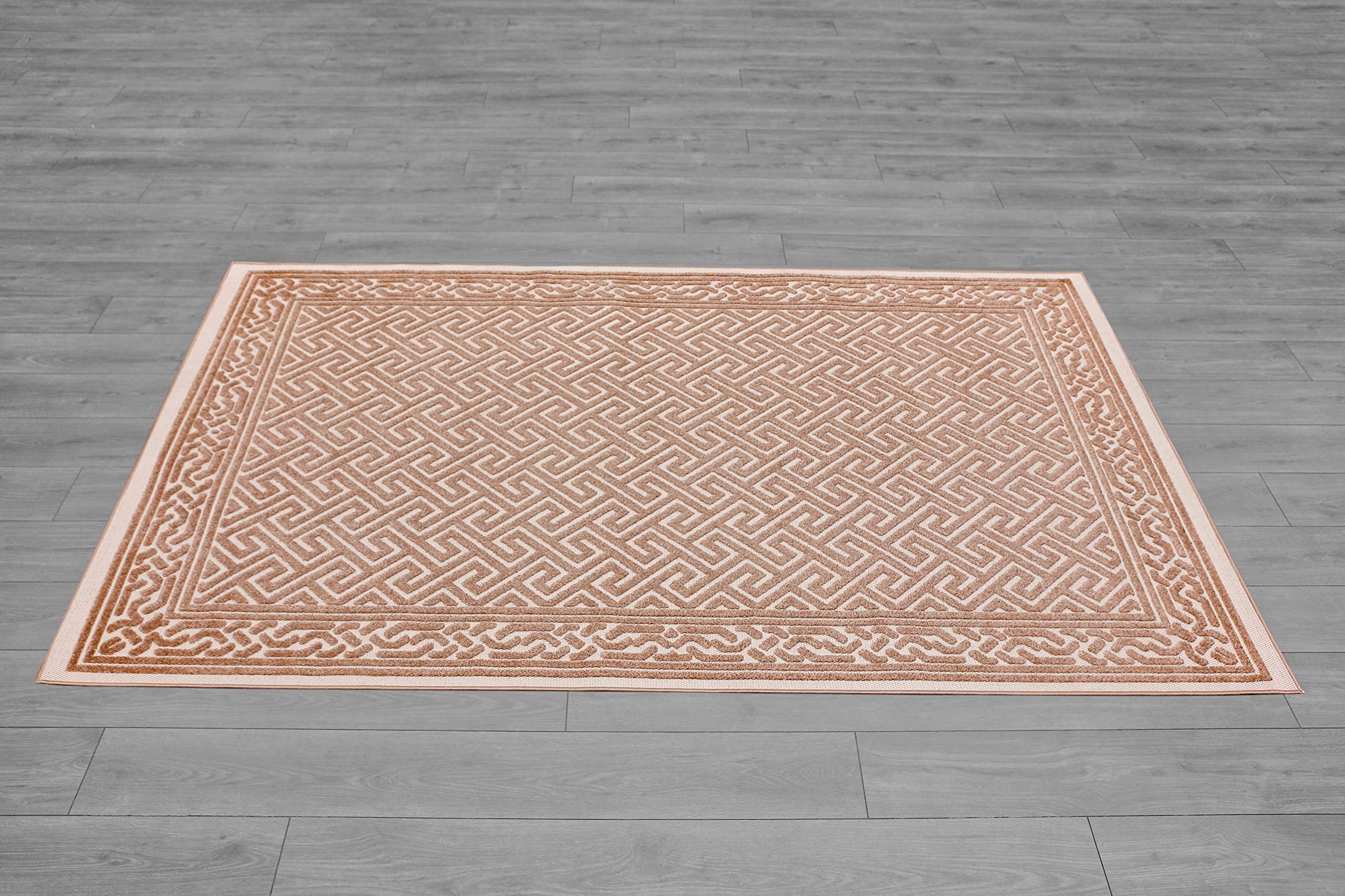 Ladole Santorini Beige and Brown Geometric Area Rug - Non-Slip Modern Boho Rug for Living Room, Bedroom, Dorm Decor