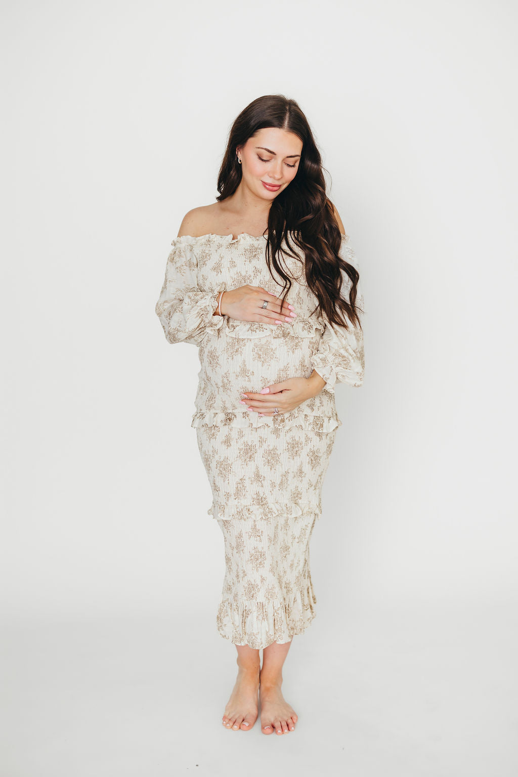 Chloe Maternity Midi Dress in Brown - Bump Friendly & Comfortable for Pregnancy, Nursing, Baby Shower & Special Occasions